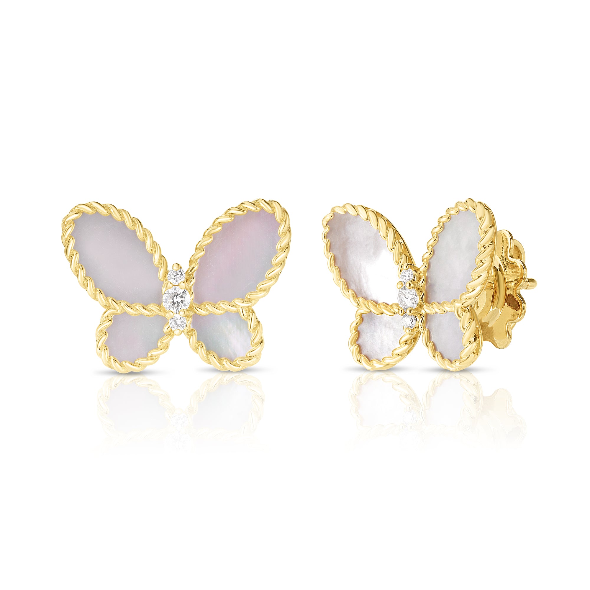 18K YELLOW GOLD JASMINE DIAMOND & MOTHER OF PEARL BUTTERFLY STUD EARRINGS