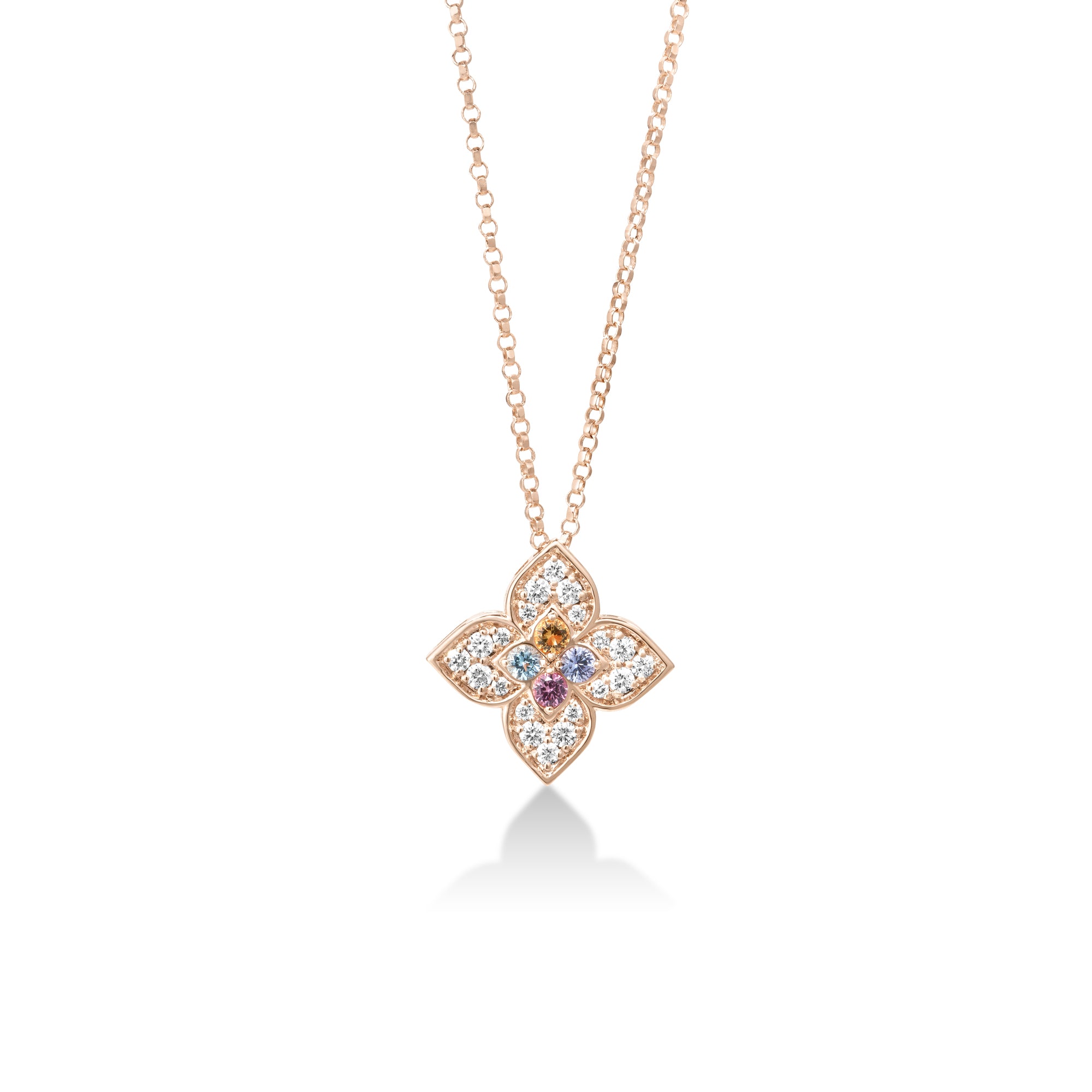 18K ROSE GOLD VENETIAN PRINCESS CARNIVAL PAVE DIAMOND & MIXED STONES (BLUE TOPAZ, CITRINE, RUBELLITE, & TANZANITE) FLOWER NECKLACE