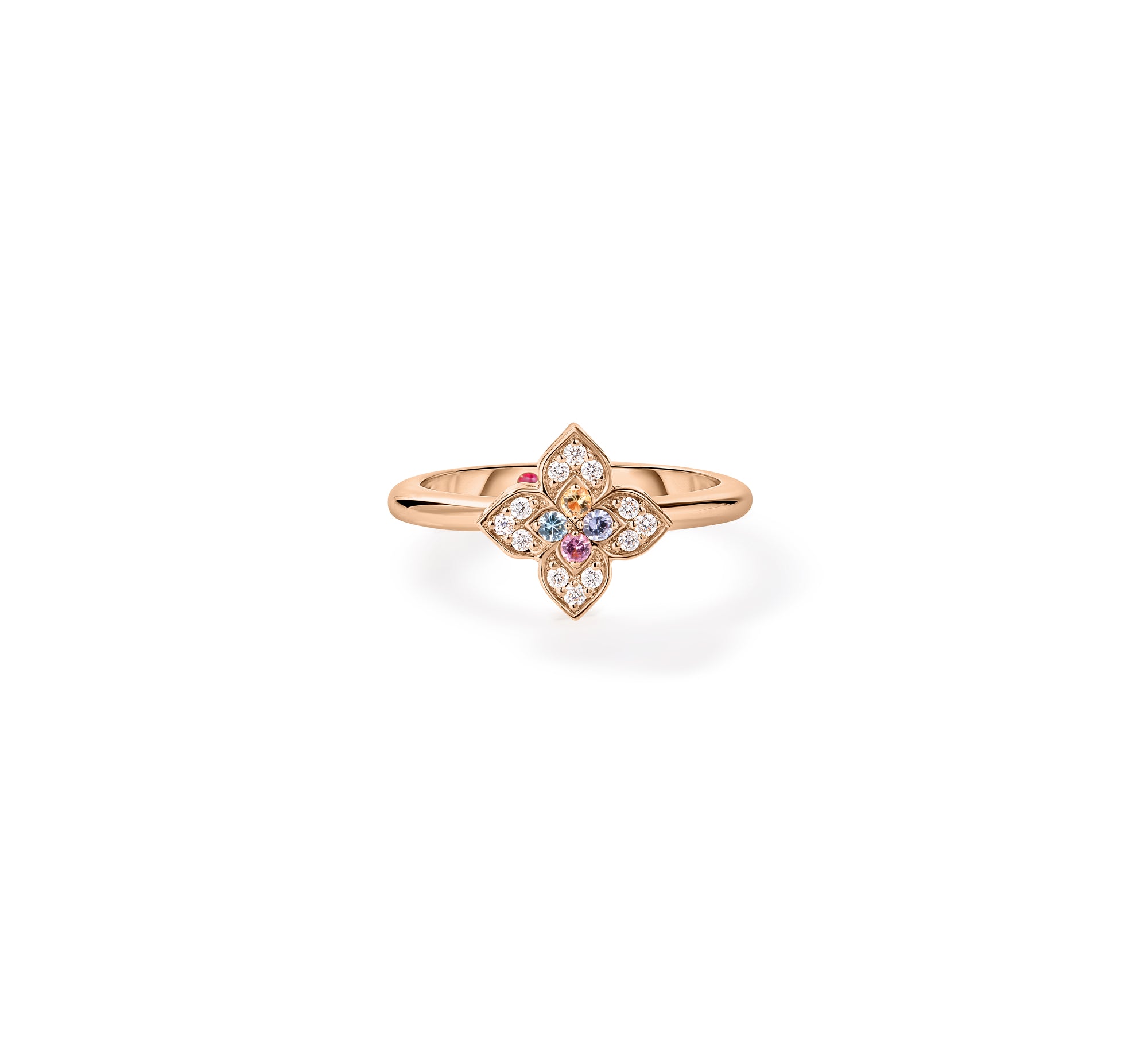 18K ROSE GOLD VENETIAN PRINCESS CARNIVAL PAVE DIAMOND & MIXED STONES (TANZANITE, BLUE TOPAZ, RUBELLITE, & CITRINE) SMALL FLOWER RING