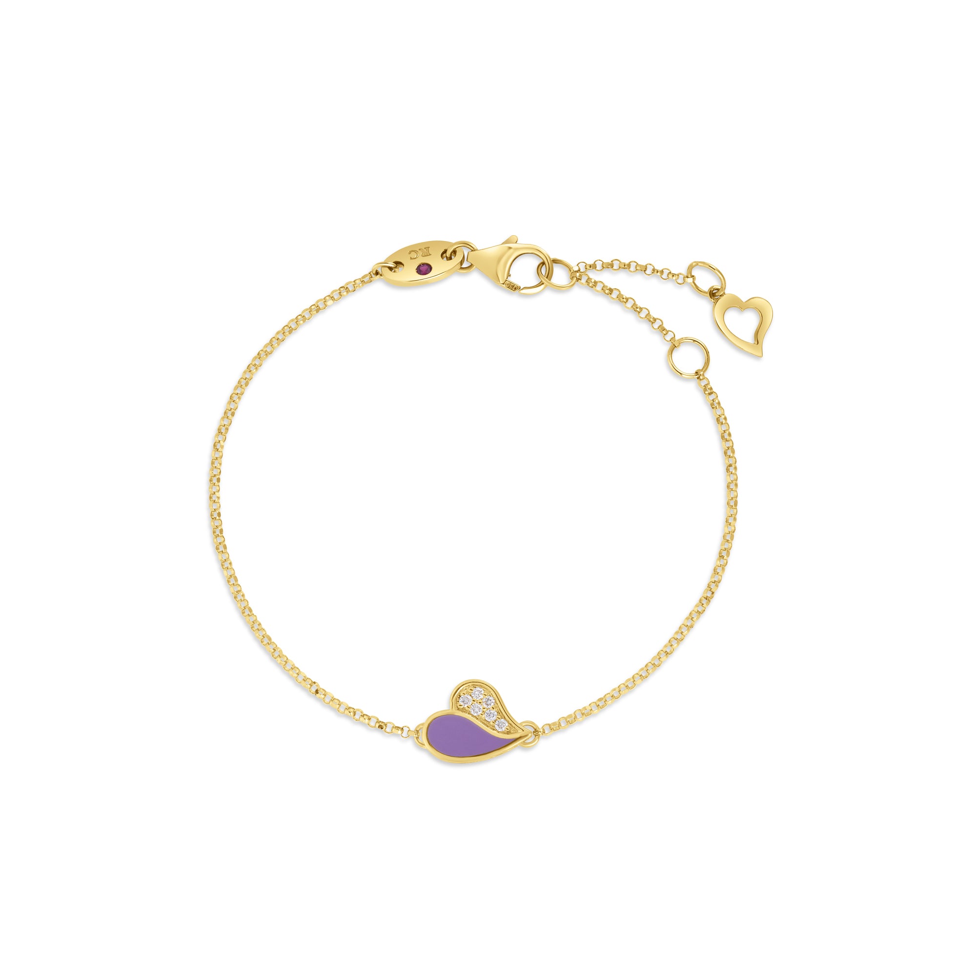 18K YELLOW GOLD AMORINO DIAMOND & LAVENDER ENAMEL HEART BRACELET