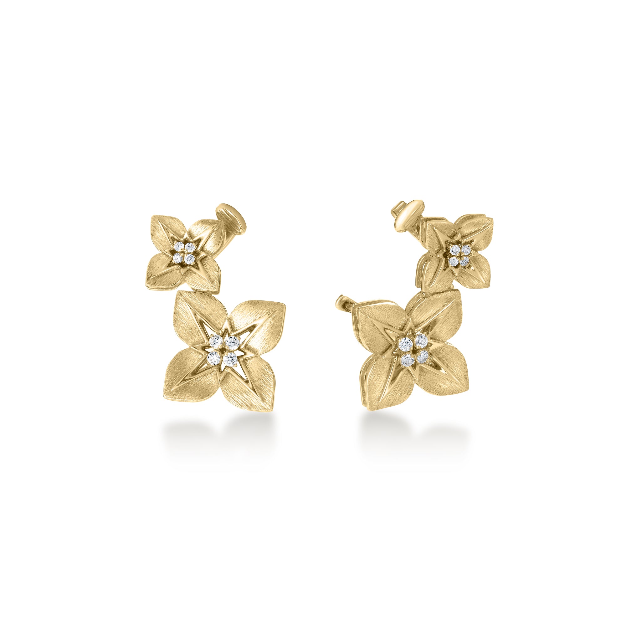 18K YELLOW/WHITE GOLD PRINCESS STAR DOUBLE DIAMOND STAR EARRINGS