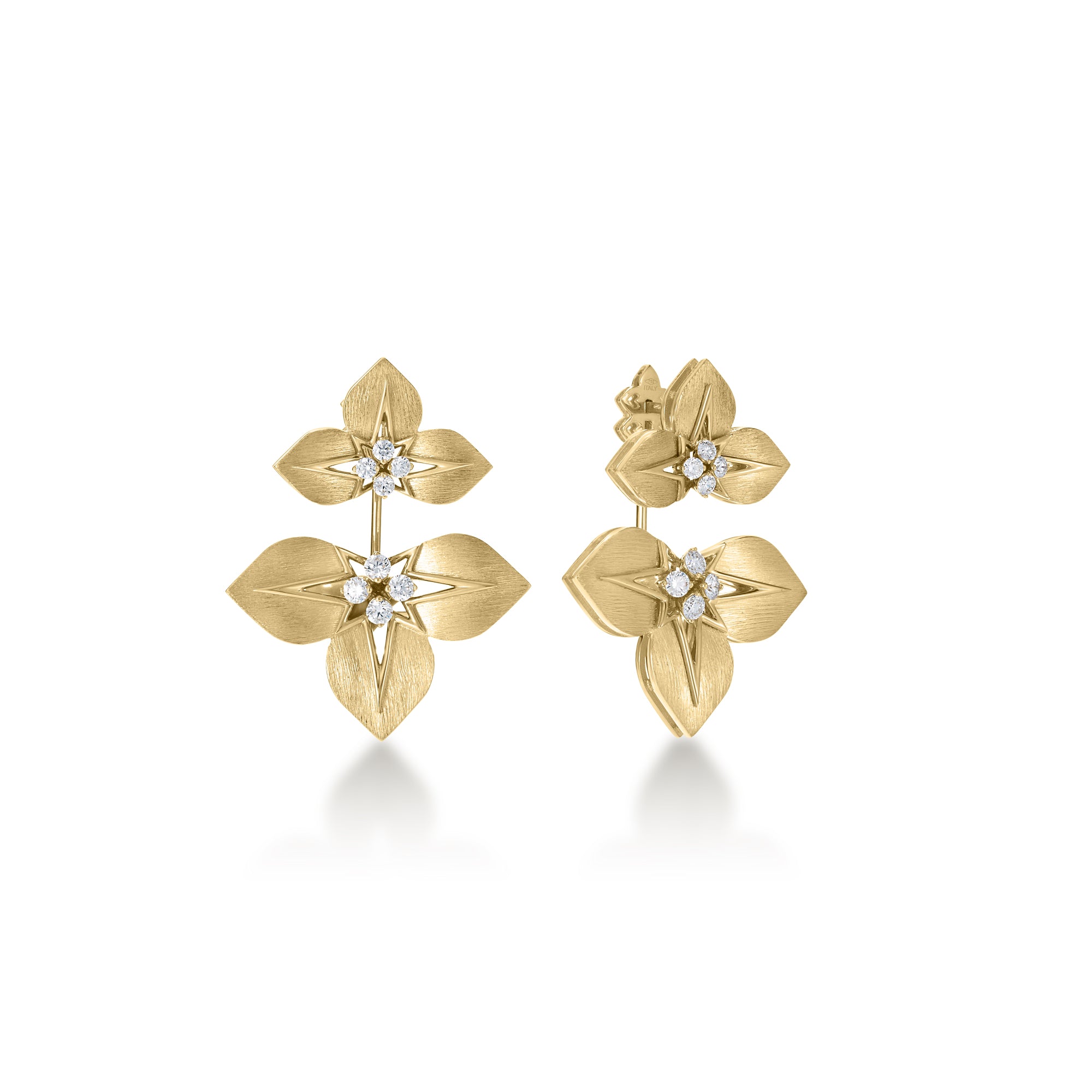 18K YELLOW/WHITE GOLD PRINCESS STAR SPLIT DIAMOND STAR DROP EARRINGS