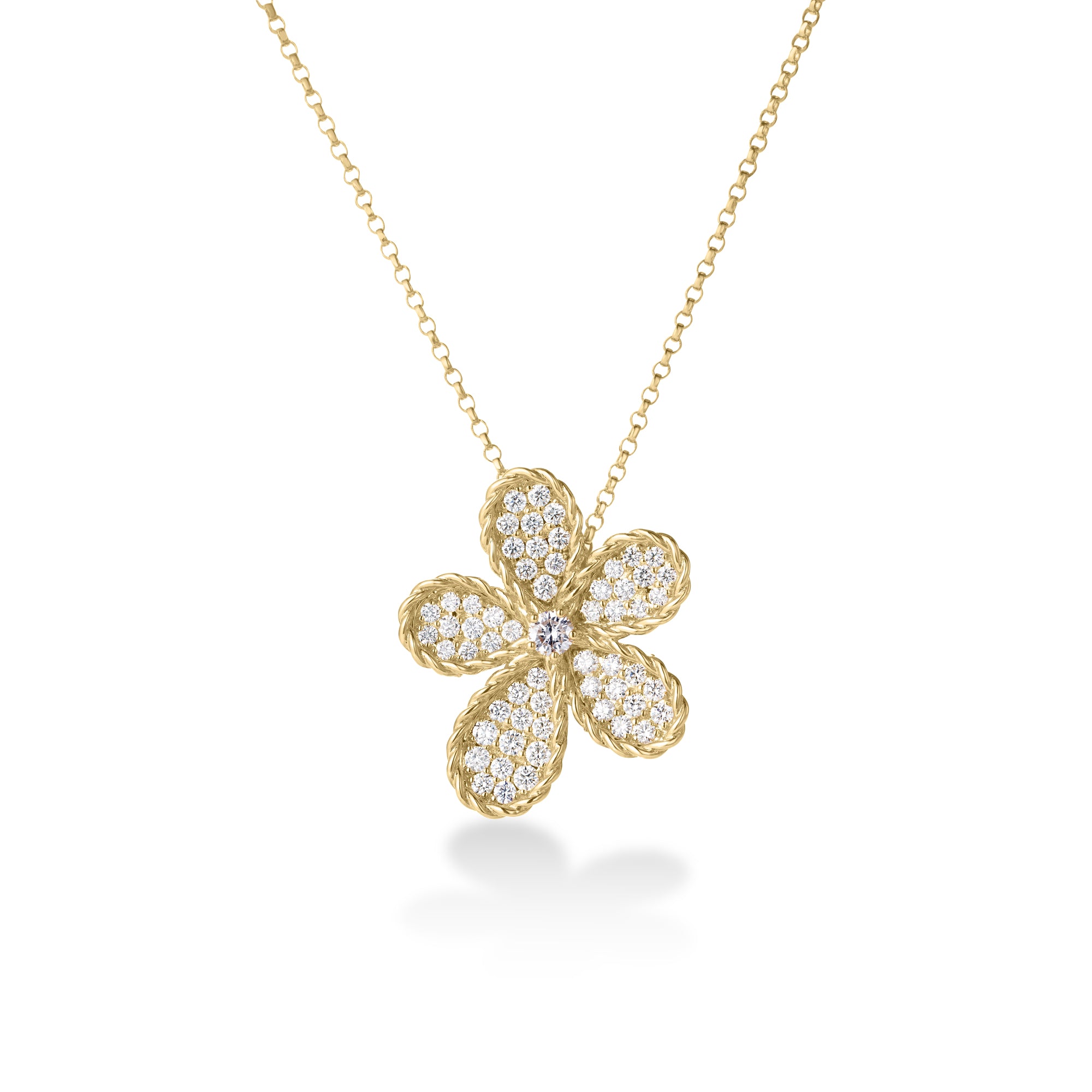 18K YELLOW GOLD JASMINE PAVE DIAMOND FLOWER NECKLACE