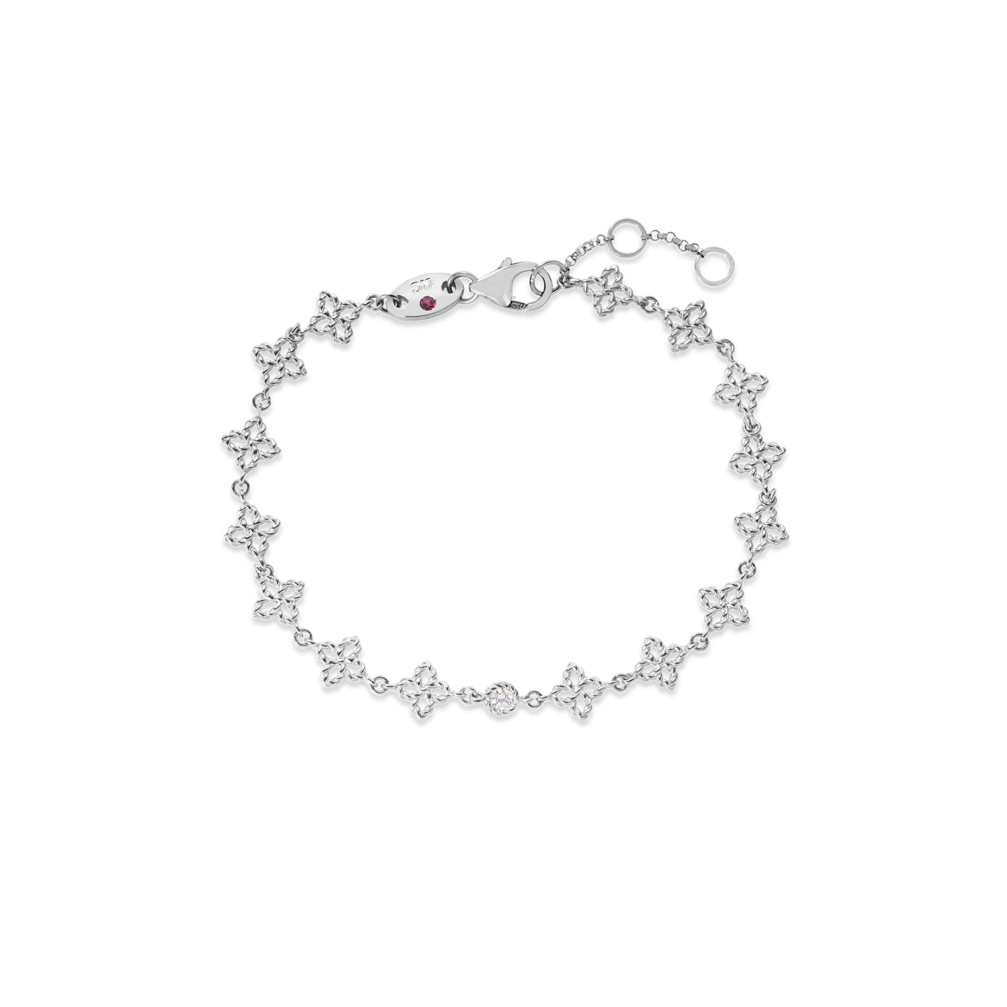 18K WHITE GOLD PRINCESS FLOWER DIAMOND & FLOWER LINK BRACELET