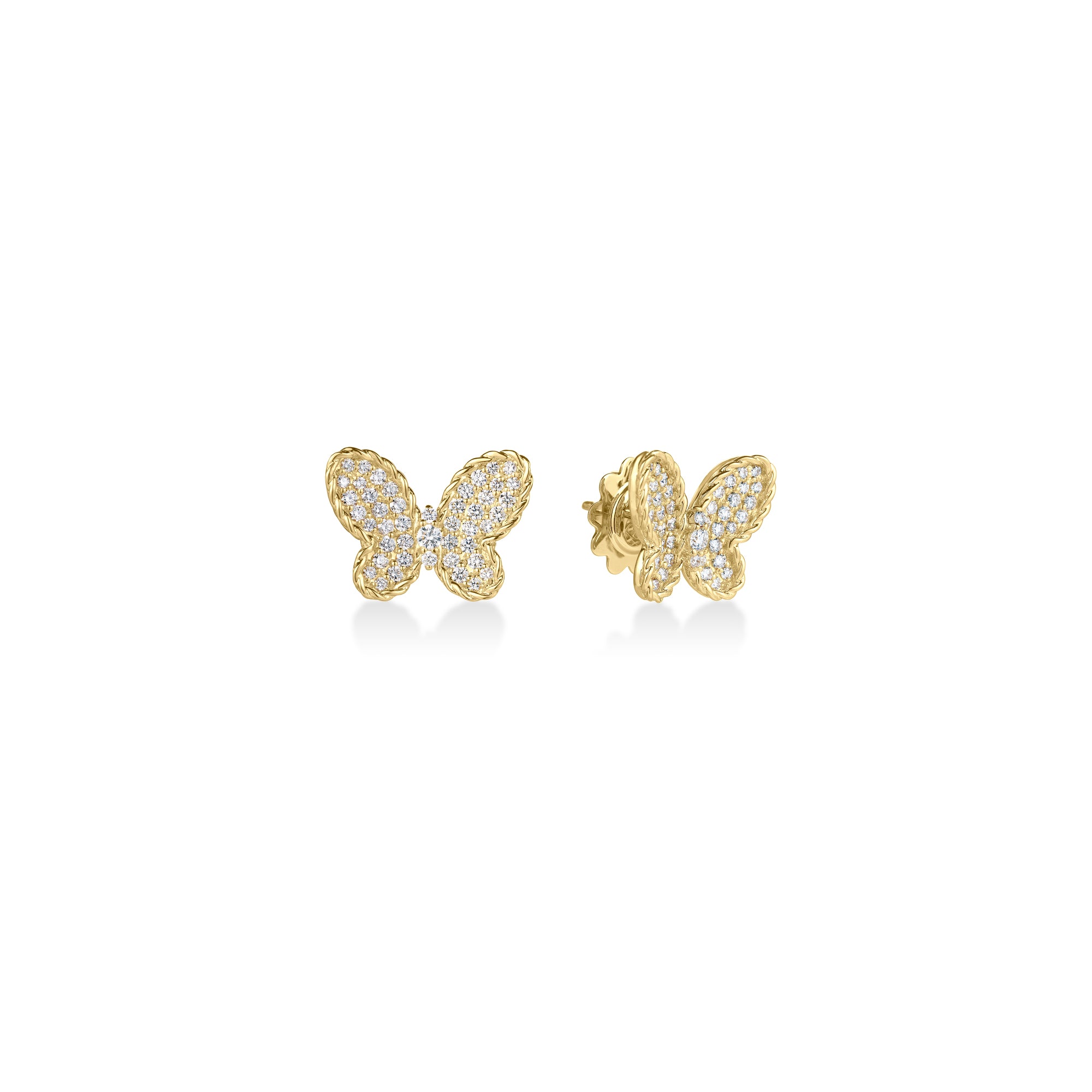 18K YELLOW GOLD JASMINE PAVE DIAMOND BUTTERFLY STUD EARRINGS