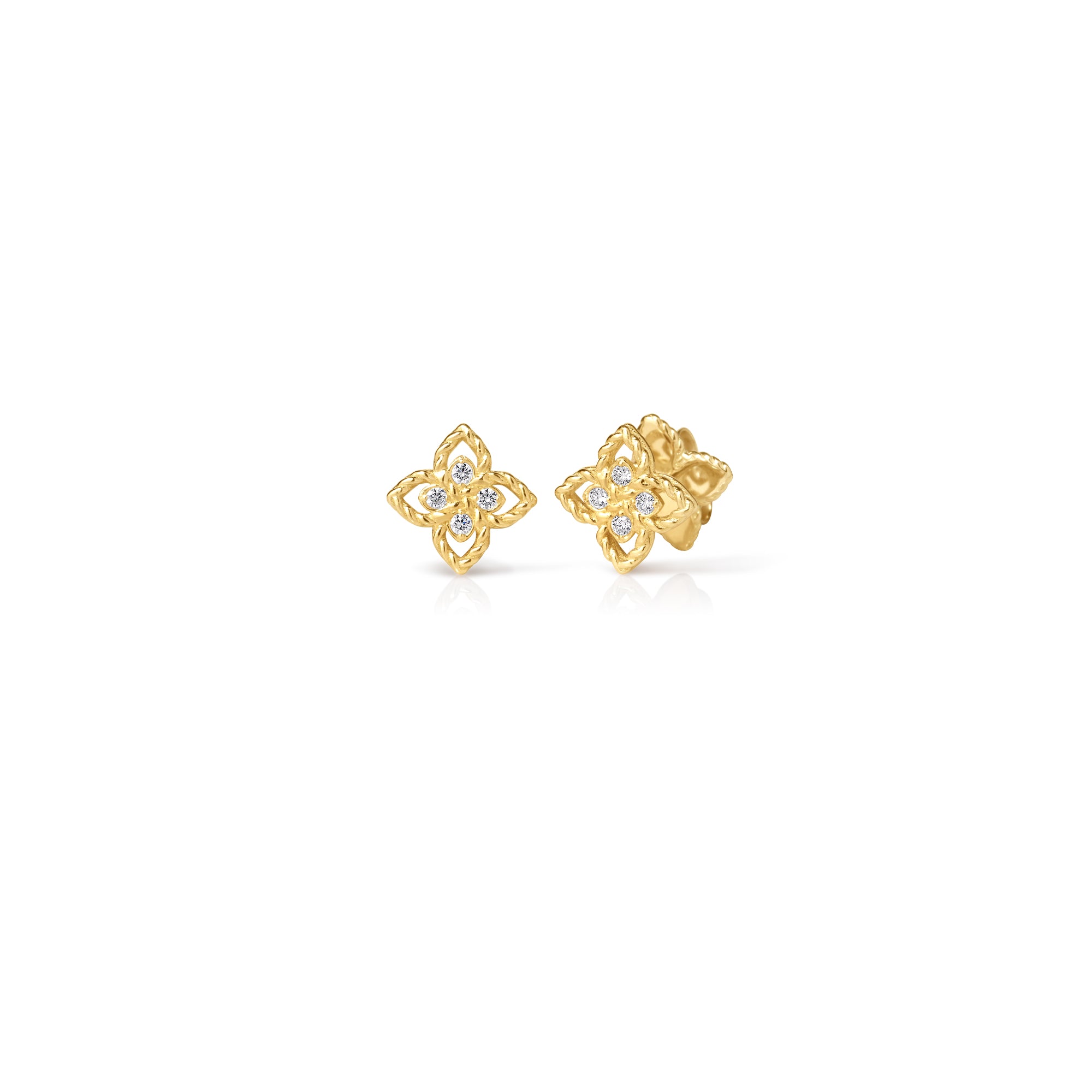 18K YELLOW GOLD PRINCESS FLOWER MINI DIAMOND FLOWER STUD EARRINGS