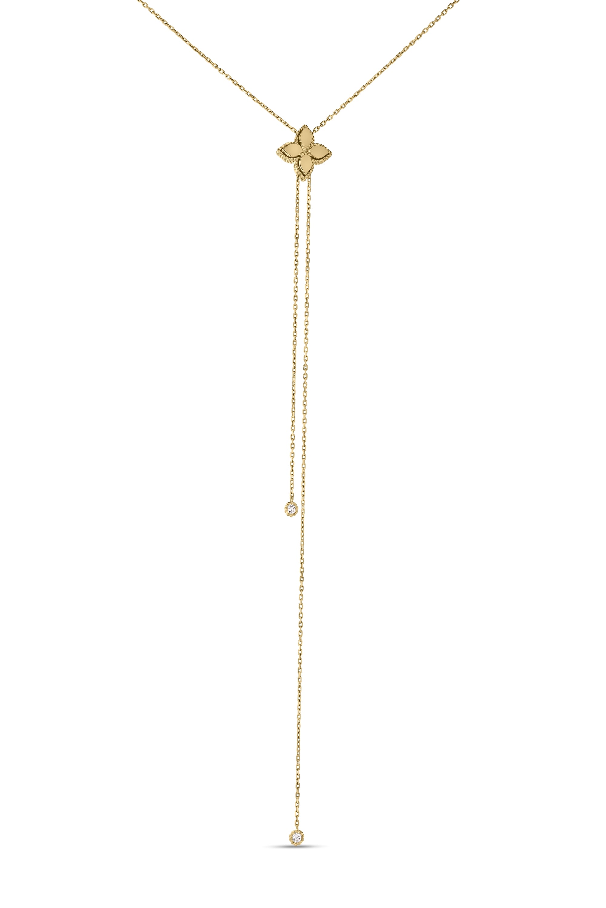 18K YELLOW GOLD PRINCESS FLOWER ADJUSTABLE DIAMOND ACCENT LARIAT NECKLACE