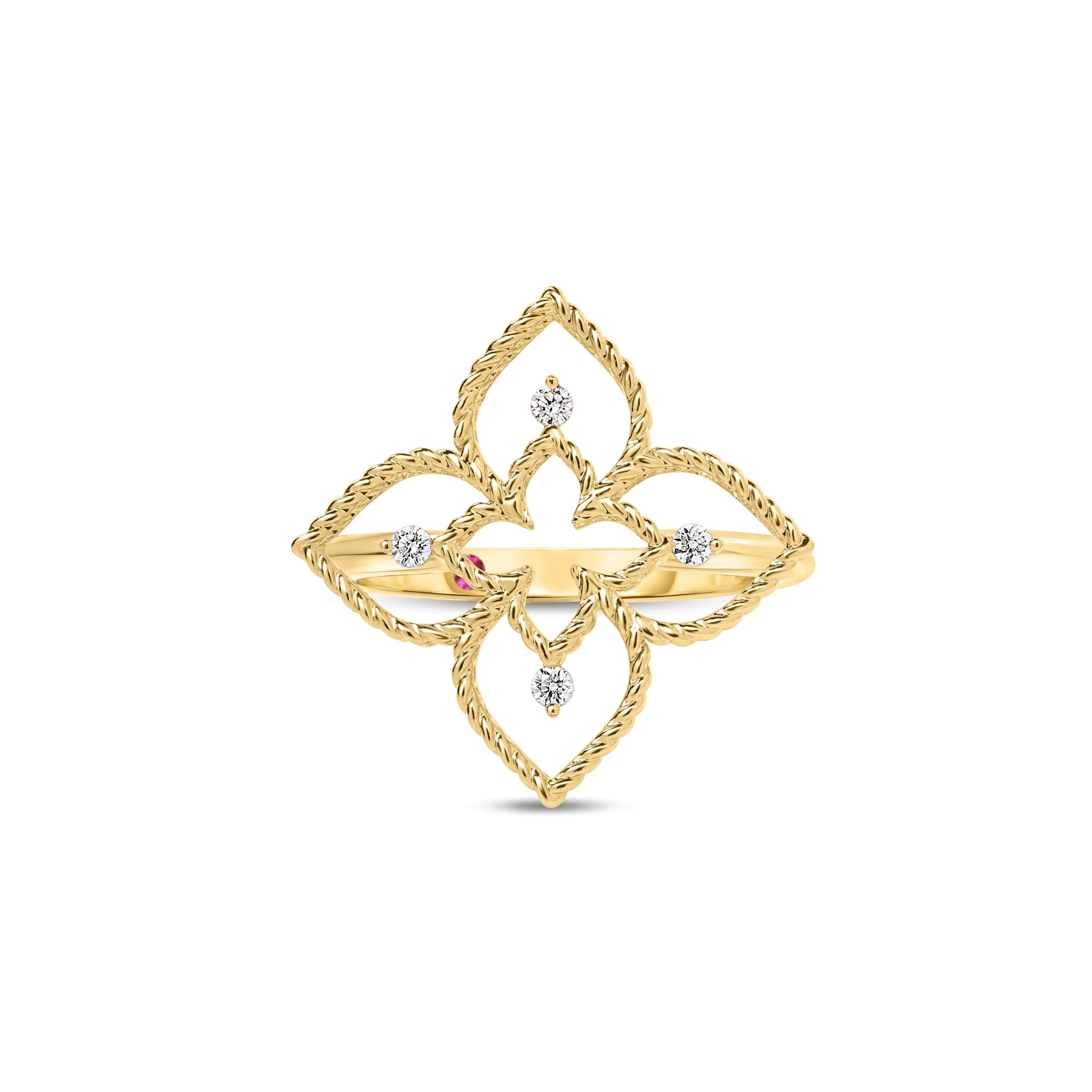 18K YELLOW/WHITE GOLD PRINCESS FLOWER SMALL OPEN FRAME DIAMOND RING