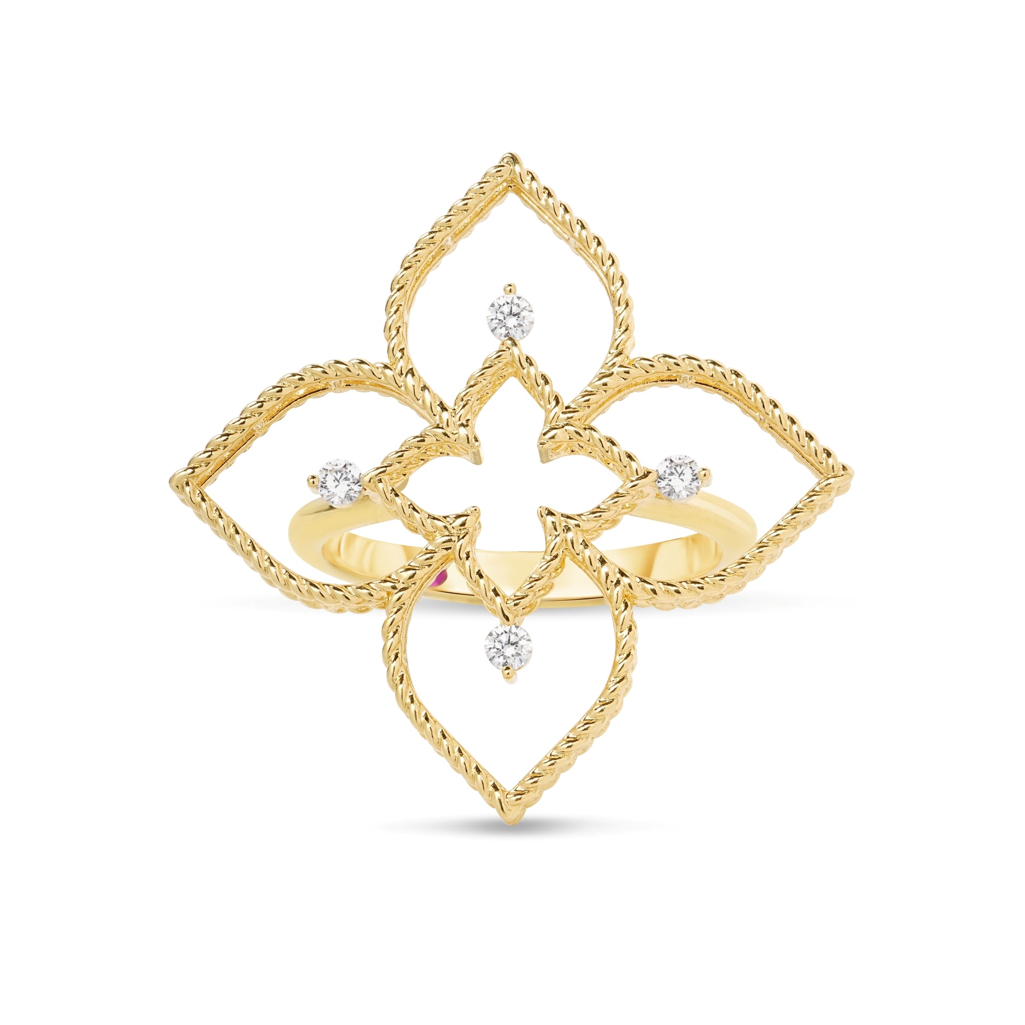 18K YELLOW/WHITE GOLD PRINCESS FLOWER OPEN FRAME DIAMOND RING