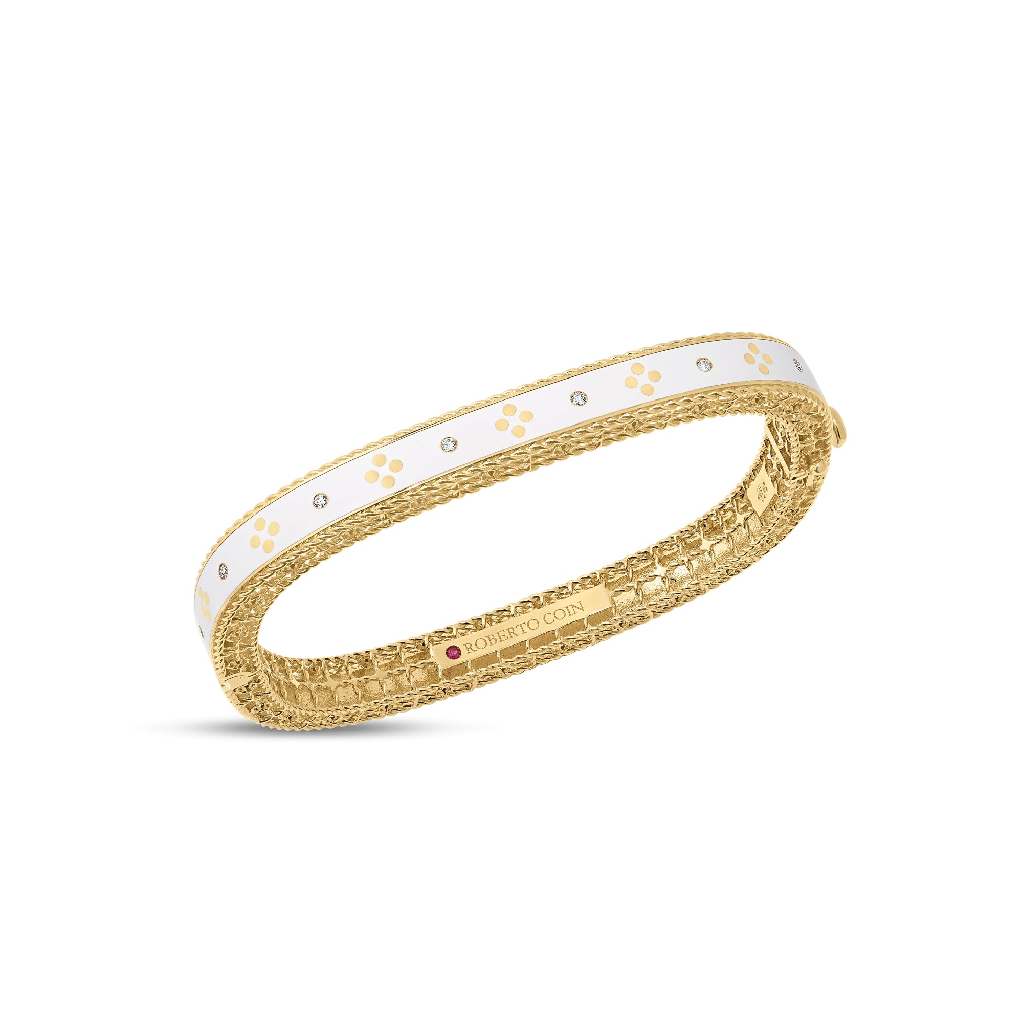18K YELLOW GOLD VENETIAN PRINCESS DIAMOND AND WHITE ENAMEL BANGLE