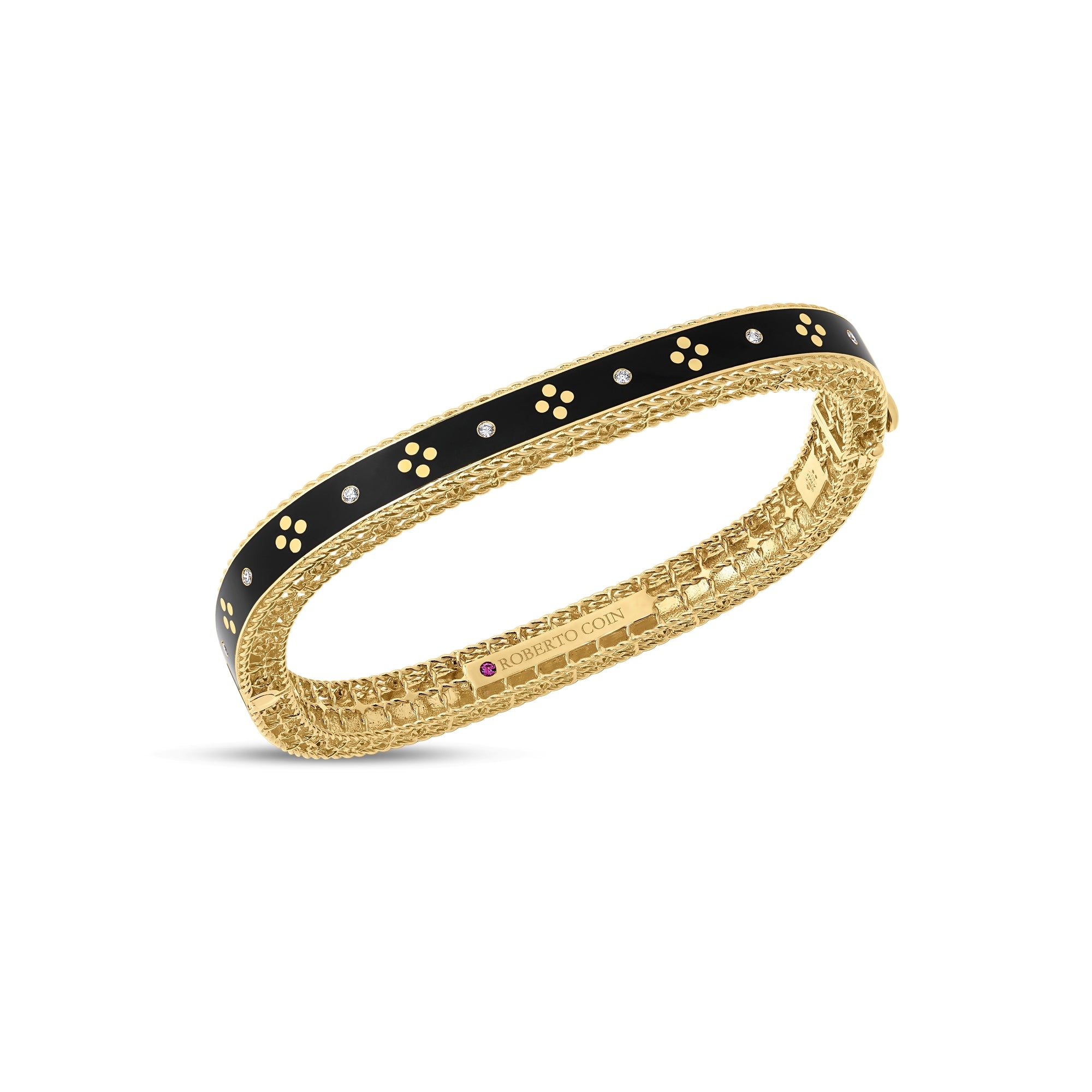 18K YELLOW GOLD VENETIAN PRINCESS DIAMOND AND BLACK ENAMEL BANGLE