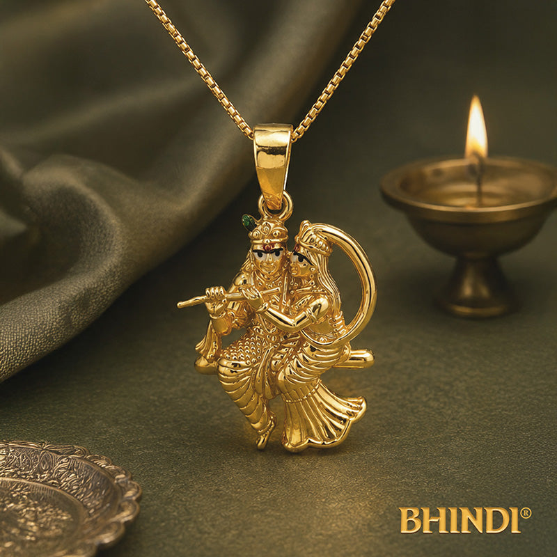 22K Gold Radha Krishna Pendant - Ras Lila