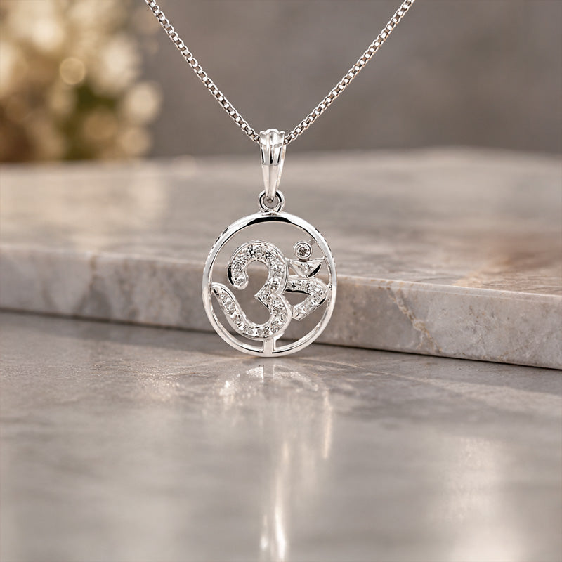 Om Symbol Pendant in 18K White Gold