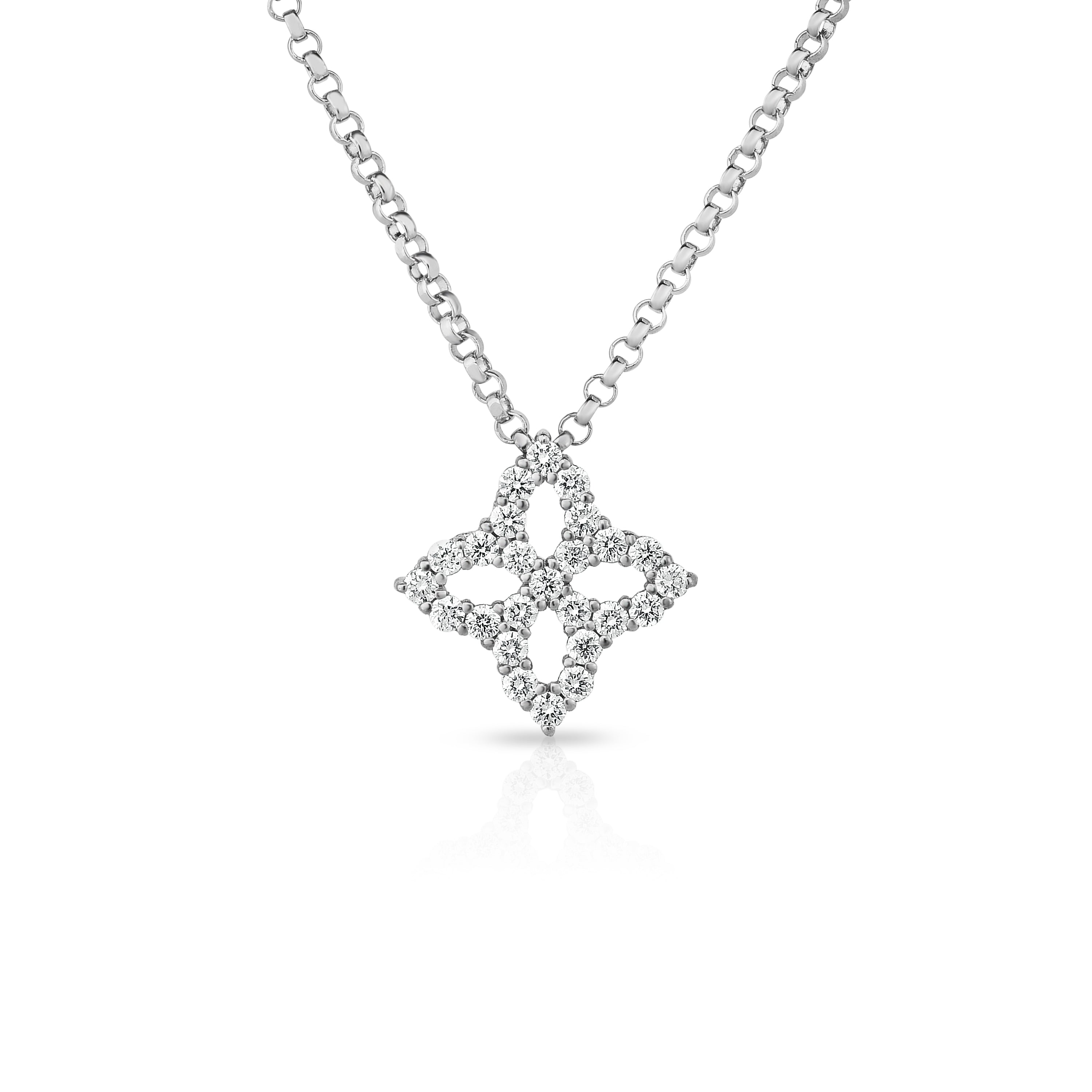 18K WHITE GOLD DIAMOND PRINCESS SMALL OUTLINE NECKLACE