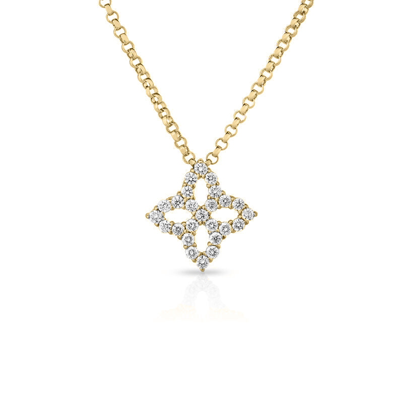 18K YELLOW GOLD DIAMOND PRINCESS SMALL OUTLINE NECKLACE