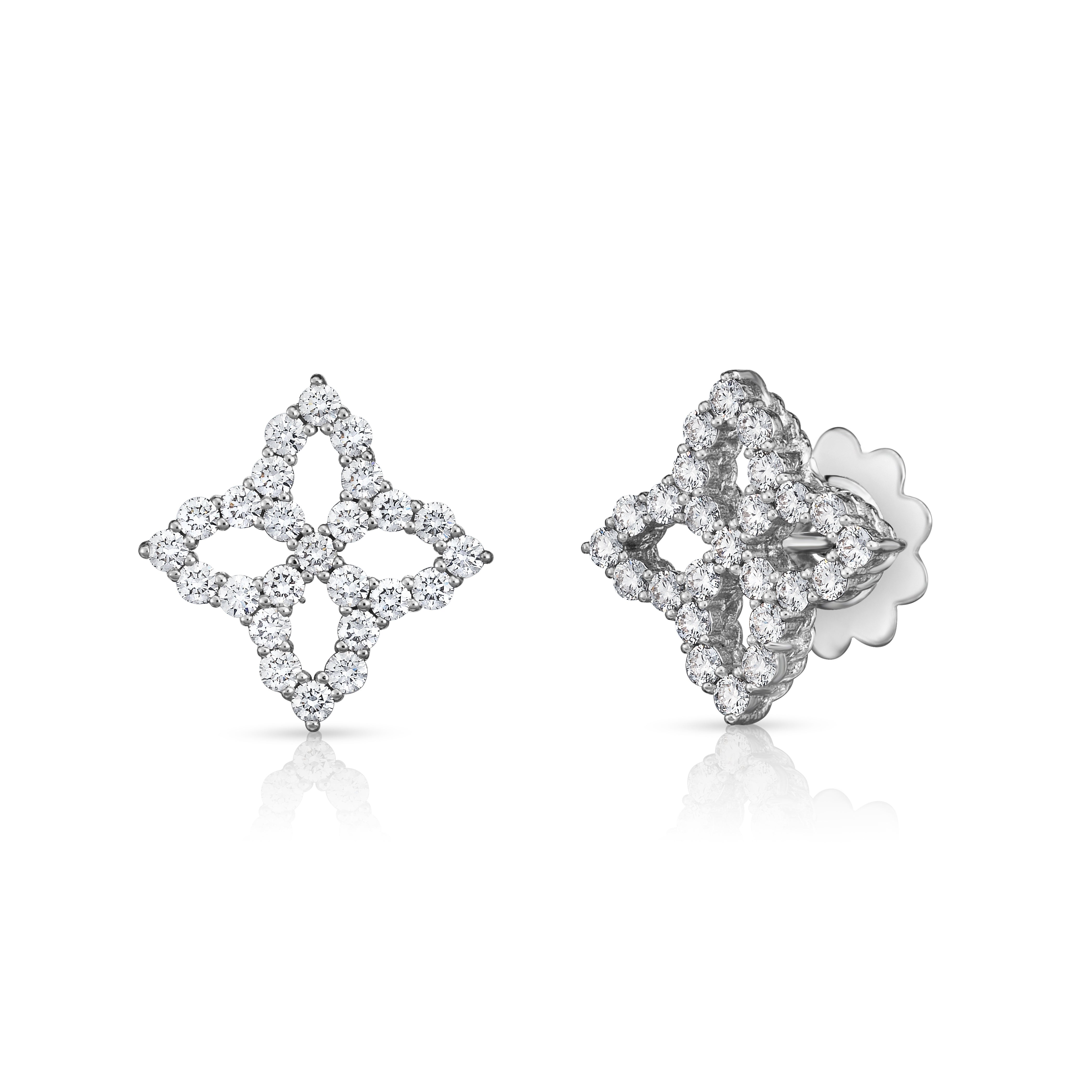 18K WHITE GOLD DIAMOND PRINCESS MEDIUM OUTLINE STUD EARRINGS