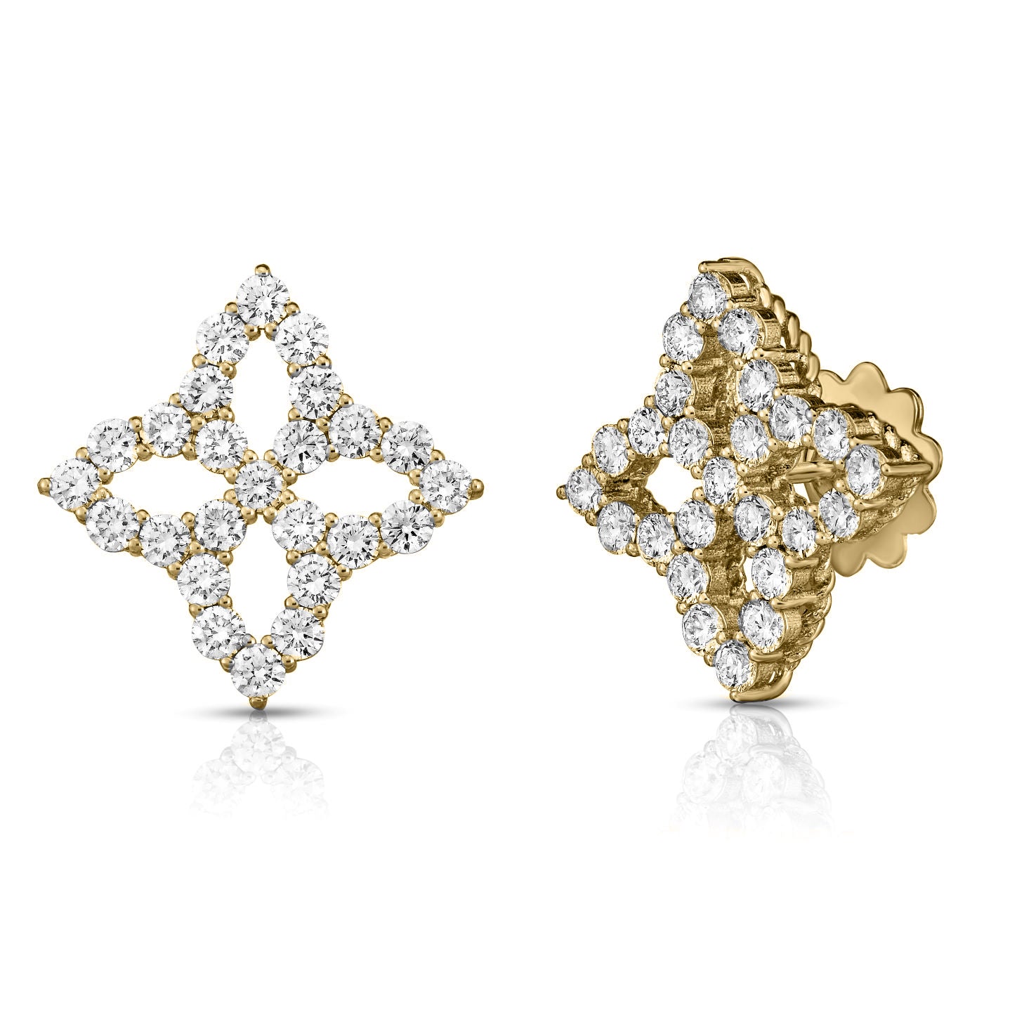 18K YELLOW GOLD DIAMOND PRINCESS LARGE OUTLINE STUD EARRINGS