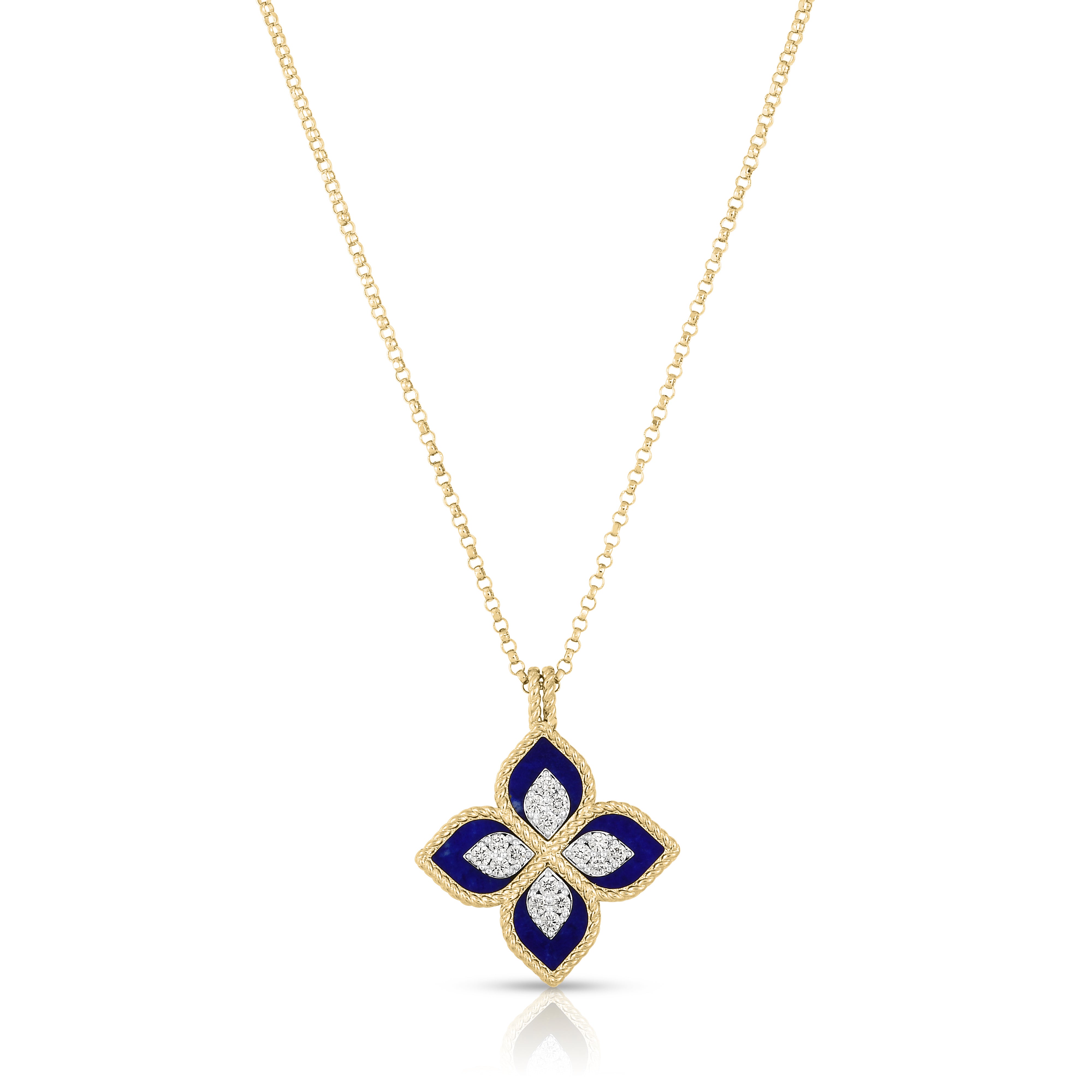 18K YELLOW/WHITE GOLD VENETIAN PRINCESS DIAMOND & LAPIS FLOWER NECKLACE