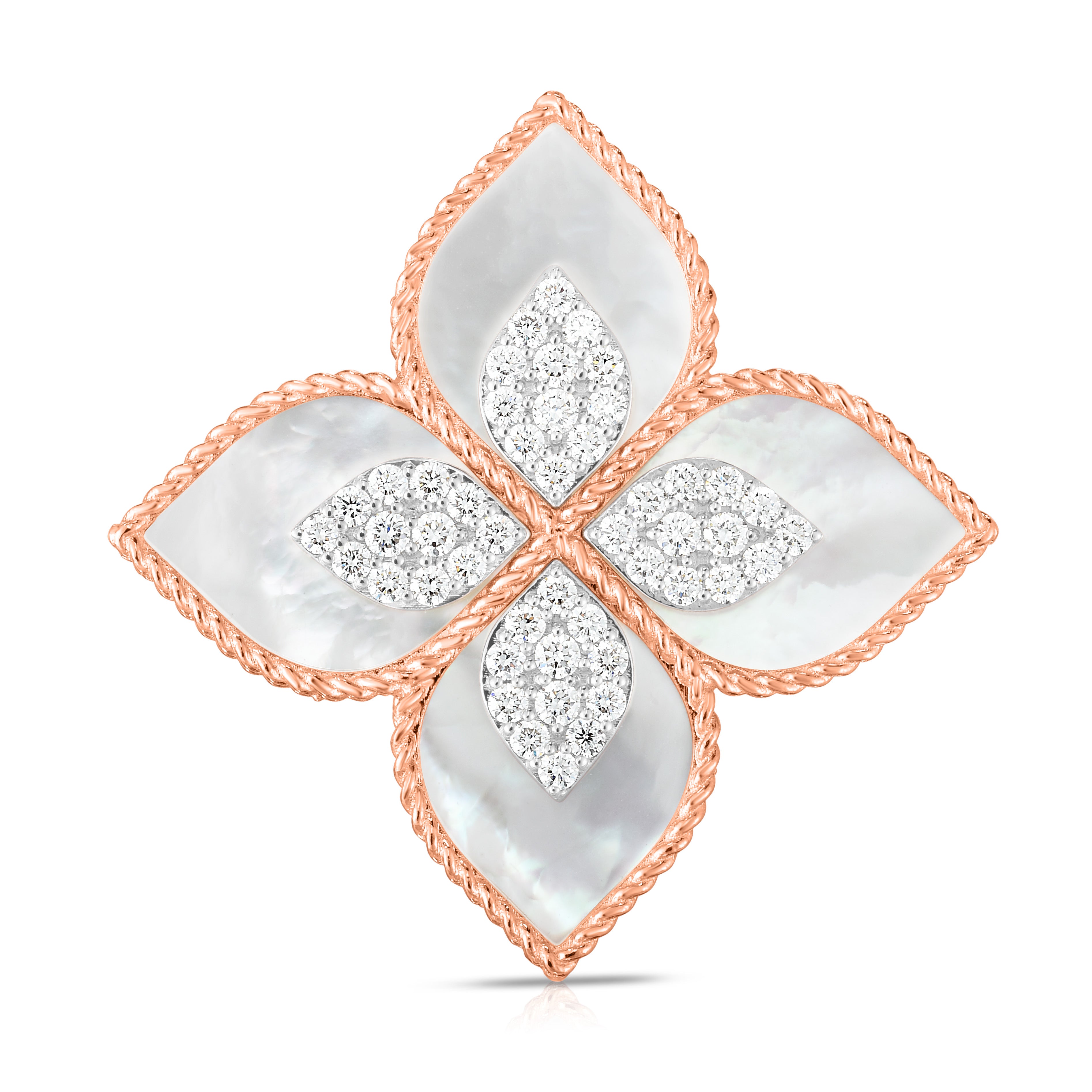 18K ROSE/WHITE GOLD VENETIAN PRINCESS LARGE DIAMOND & MOTHER OF PEARL FLOWER RING