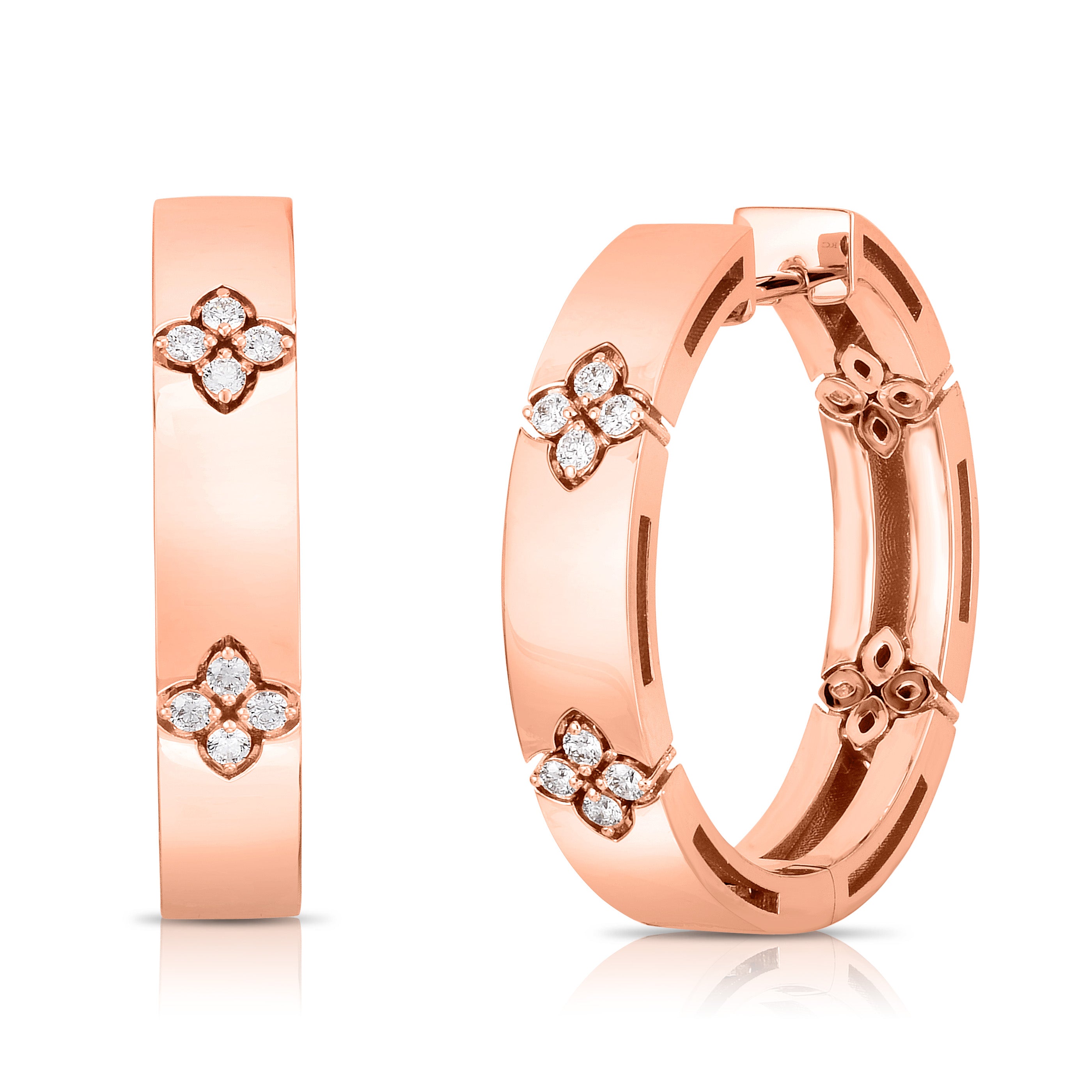 18K ROSE GOLD LOVE IN VERONA LARGE DIAMOND FLOWER HOOP EARRINGS