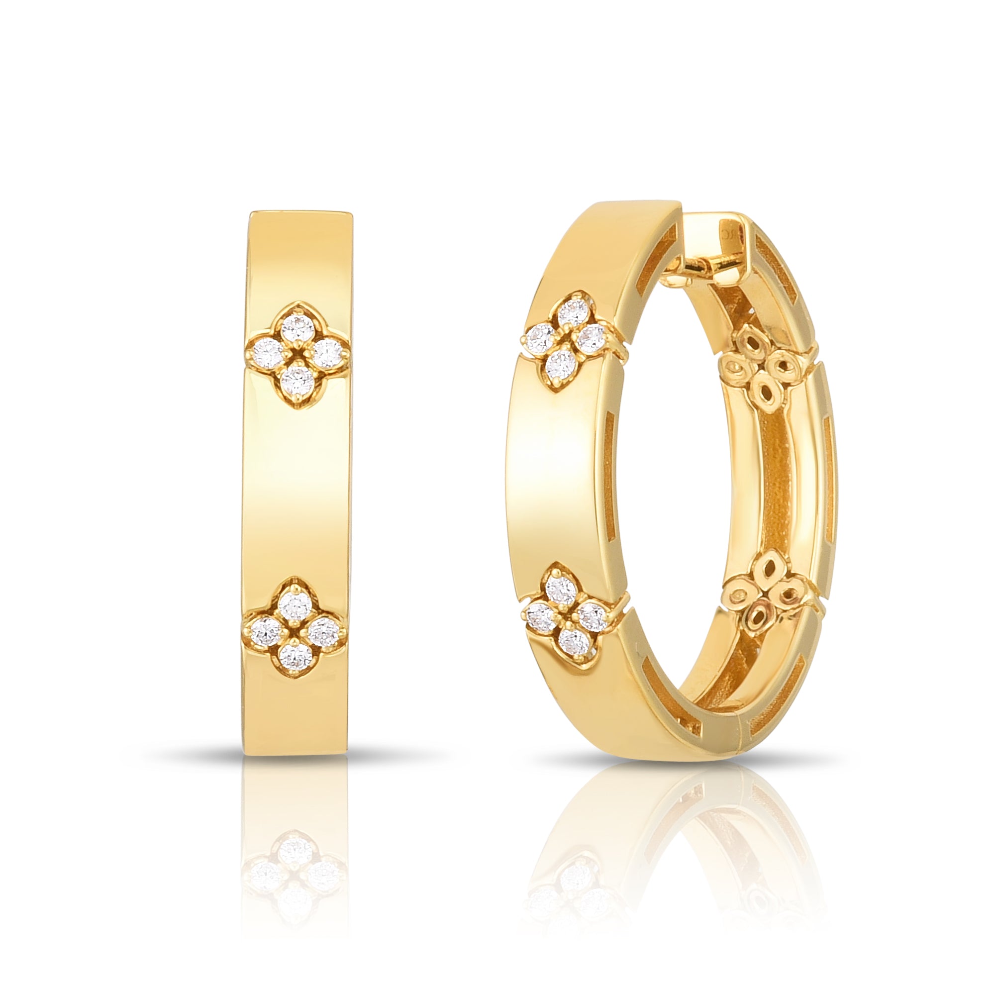 18K YELLOW GOLD LOVE IN VERONA LARGE DIAMOND FLOWER HOOP EARRINGS