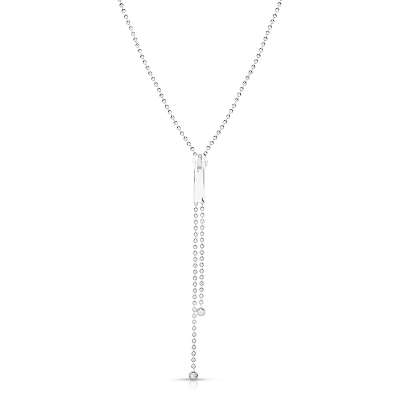 18K WHITE GOLD TASSEL DIAMOND ACCENT ZIPPER PULL LONG NECKLACE
