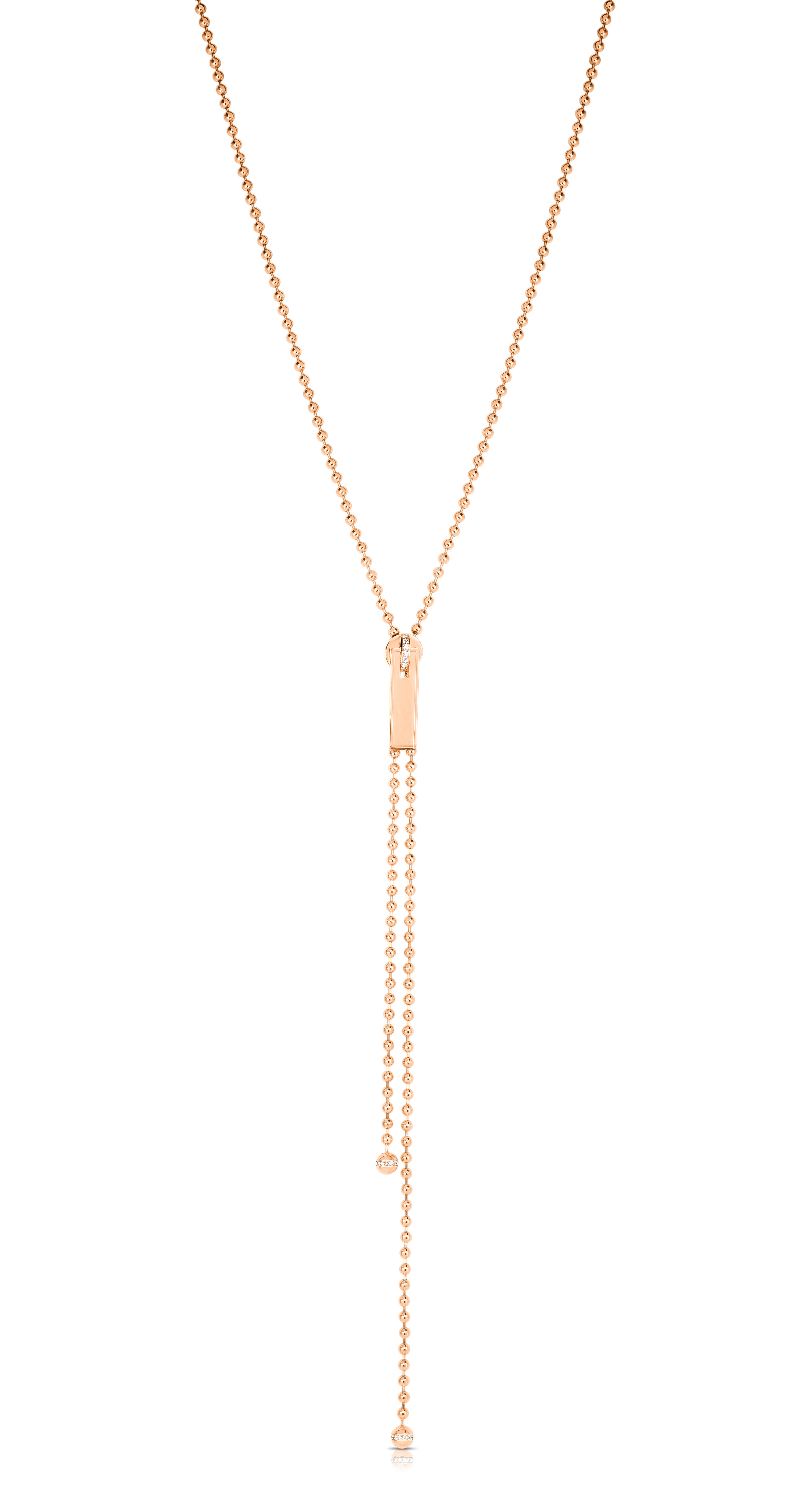 18K ROSE GOLD TASSEL DIAMOND ACCENT ZIPPER PULL LONG NECKLACE