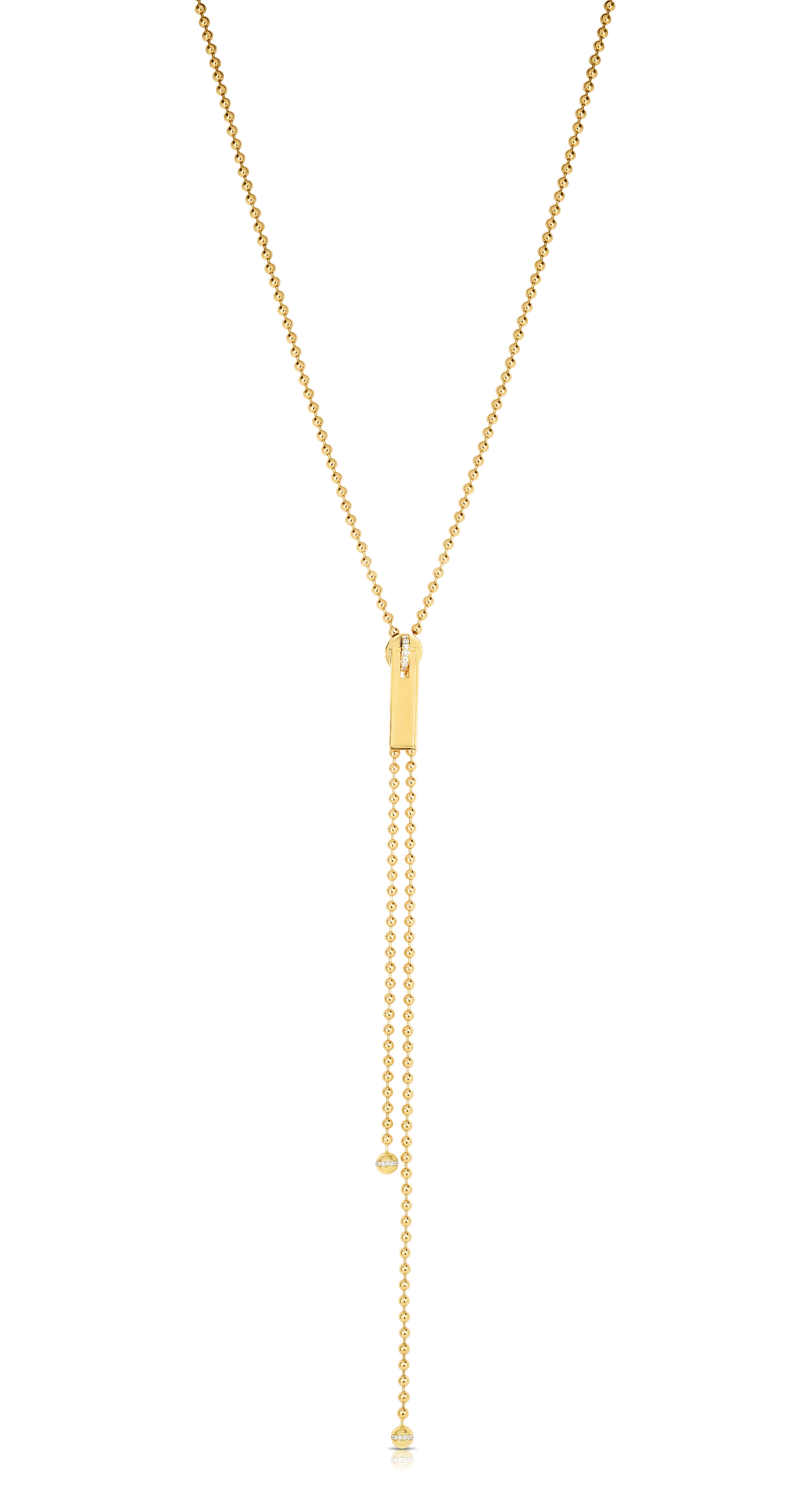 18K YELLOW GOLD TASSEL DIAMOND ACCENT ZIPPER PULL LONG NECKLACE