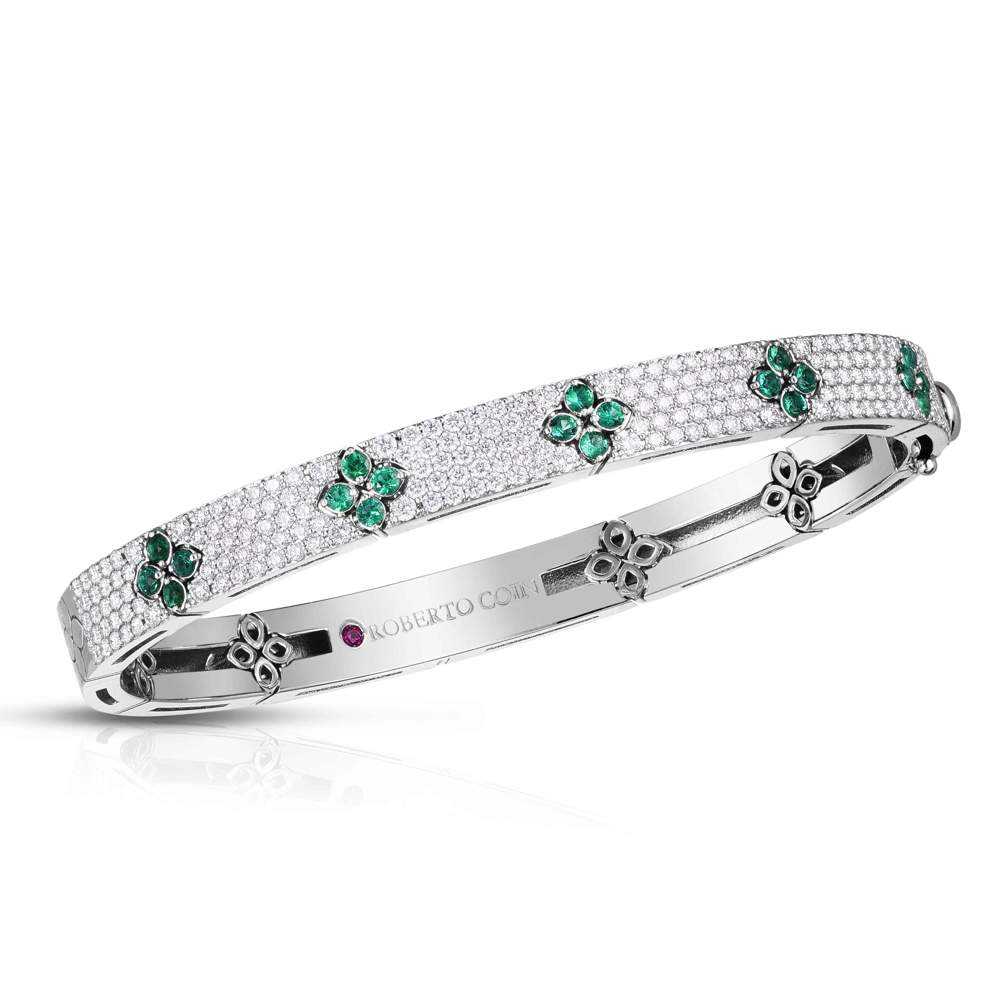 18K WHITE GOLD LOVE IN VERONA PAVE DIAMOND & EMERALD BANGLE