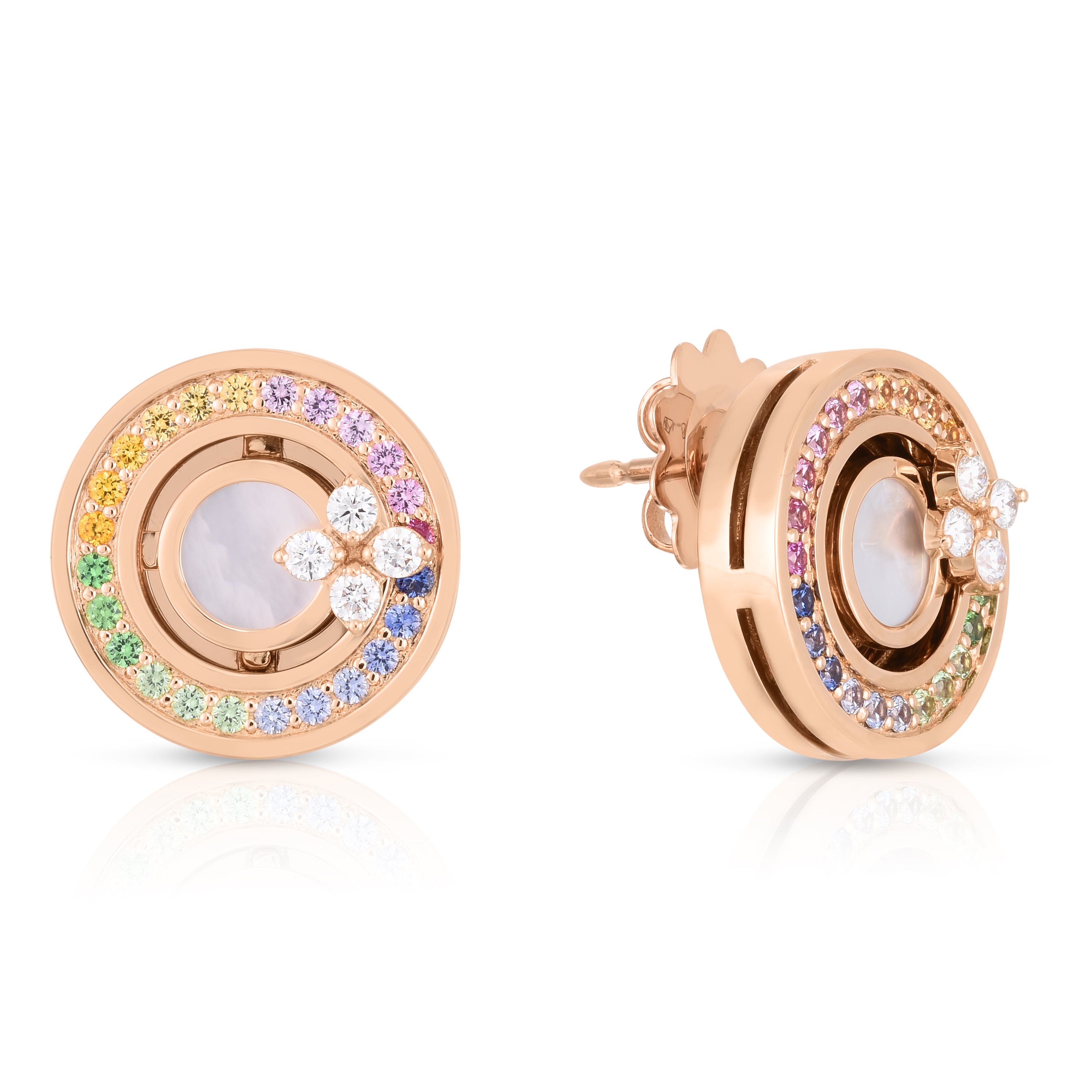 18K ROSE GOLD LOVE IN VERONA RAINBOW DISC STUD EARRINGS