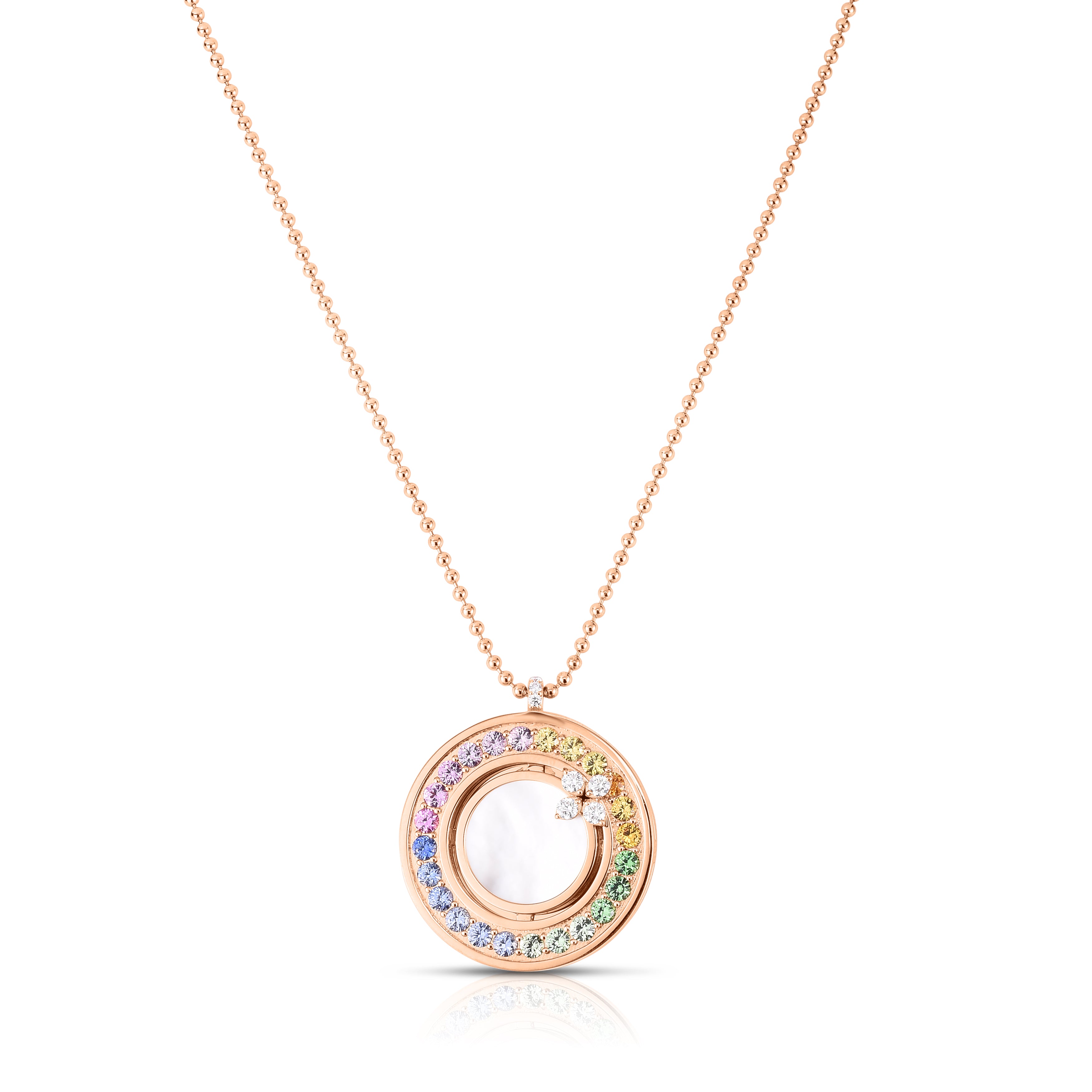18K ROSE LOVE IN VERONA LARGE RAINBOW DISC NECKLACE