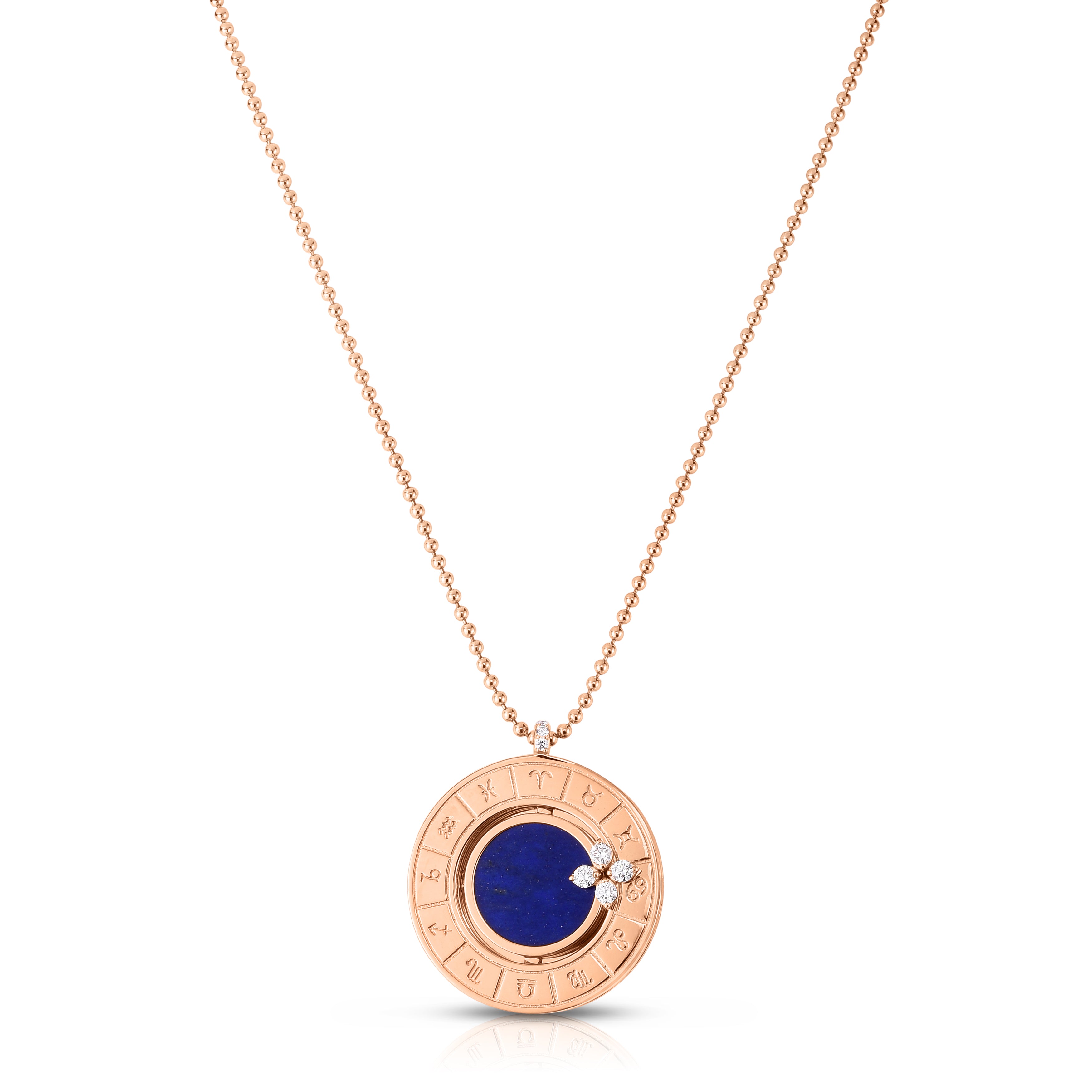 18K ROSE GOLD LOVE IN VERONA DIAMOND & BLUE LAPIS ZODIAC DISC NECKLACE