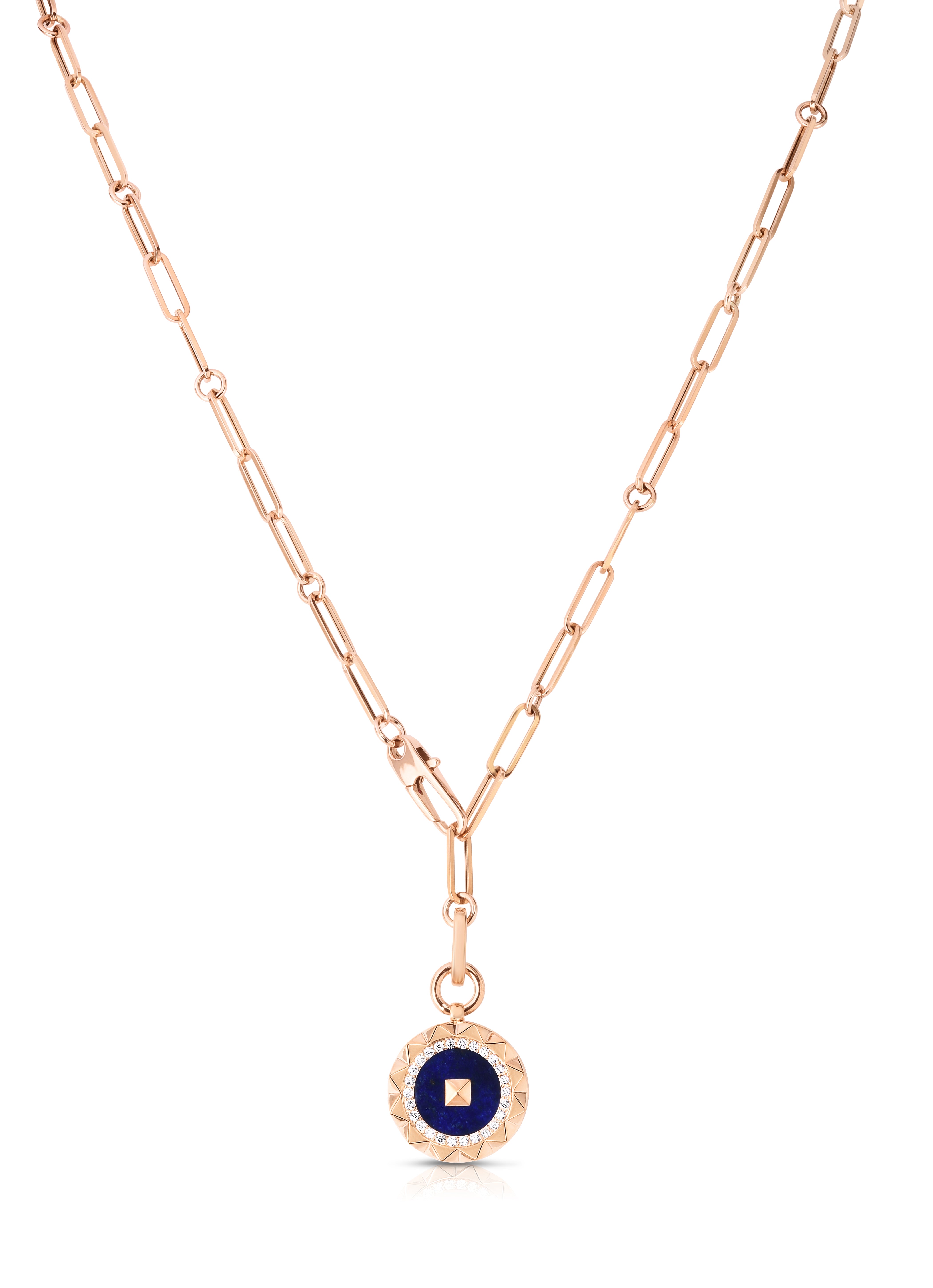 18K ROSE GOLD OBELISCO SMALL DIAMOND & BLUE LAPIS MEDALLION NECKLACE