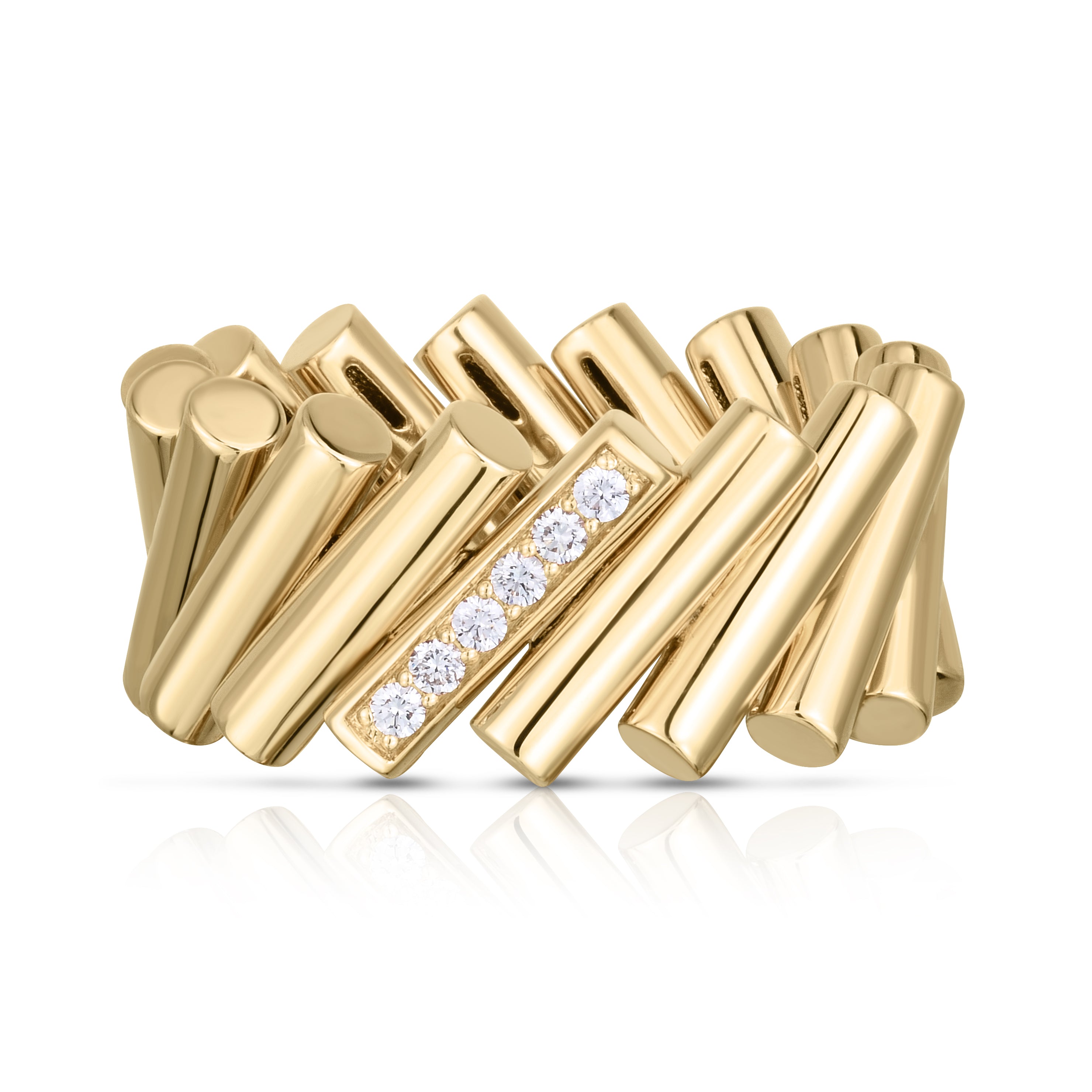 18K YELLOW GOLD DOMINO DIAMOND ACCENT RING