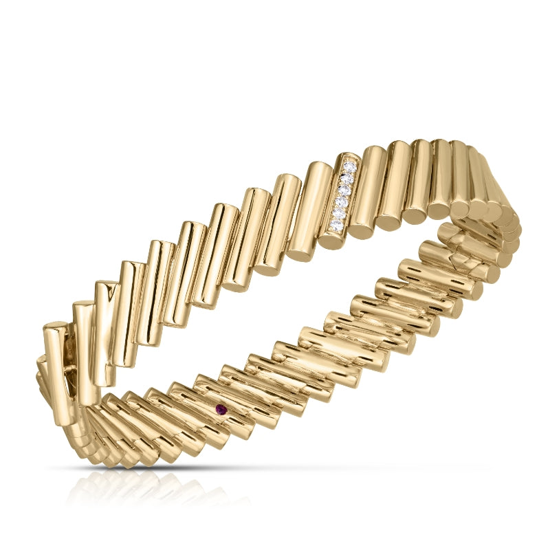 18K YELLOW GOLD DOMINO DIAMOND ACCENT BANGLE