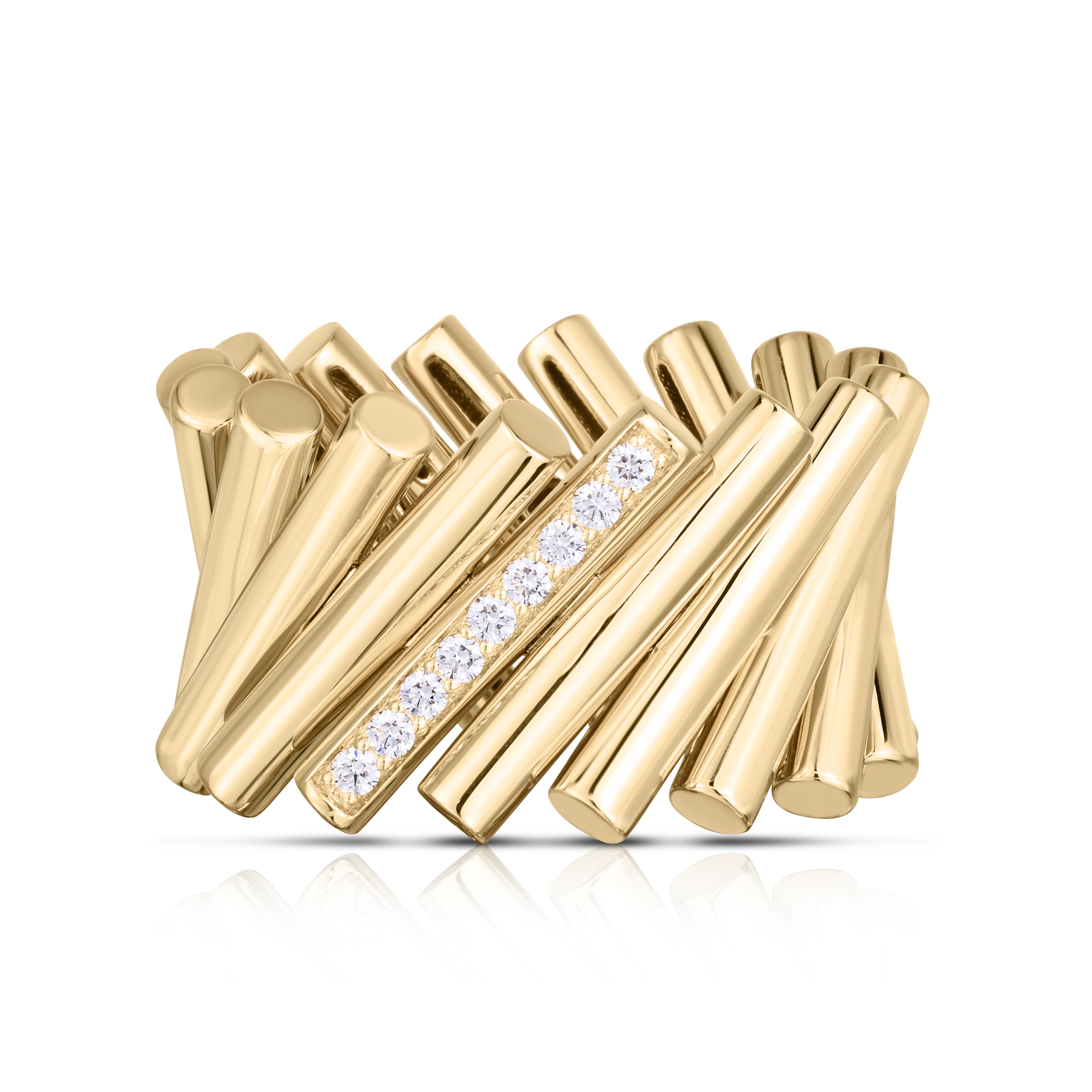 18K YELLOW GOLD DOMINO DIAMOND ACCENT WIDE RING