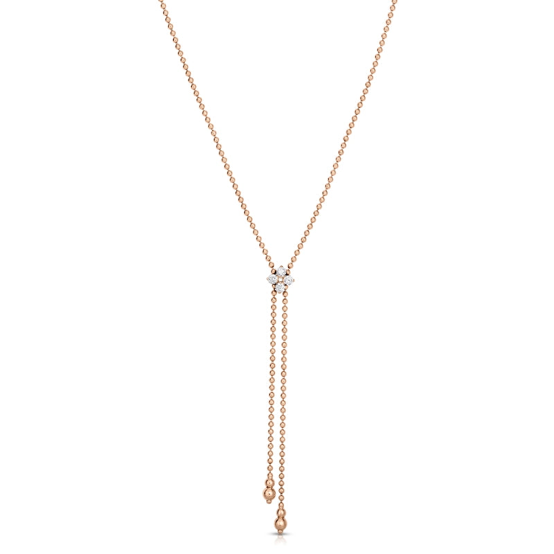 18K ROSE GOLD LOVE IN VERONA DIAMOND FLOWER ZIPPER LARIAT NECKLACE