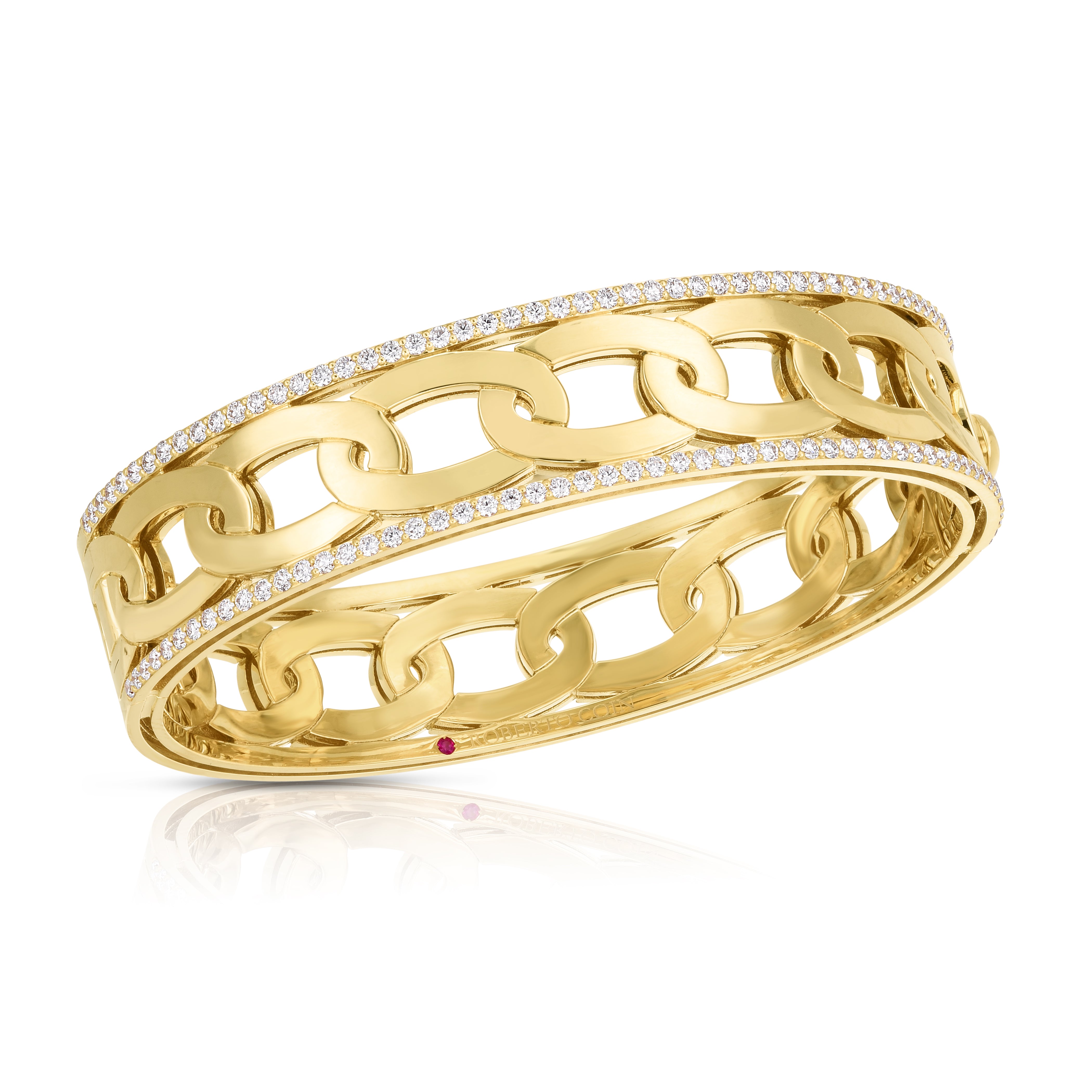 18K YELLOW GOLD NAVARRA WIDE DIAMOND EDGE BANGLE