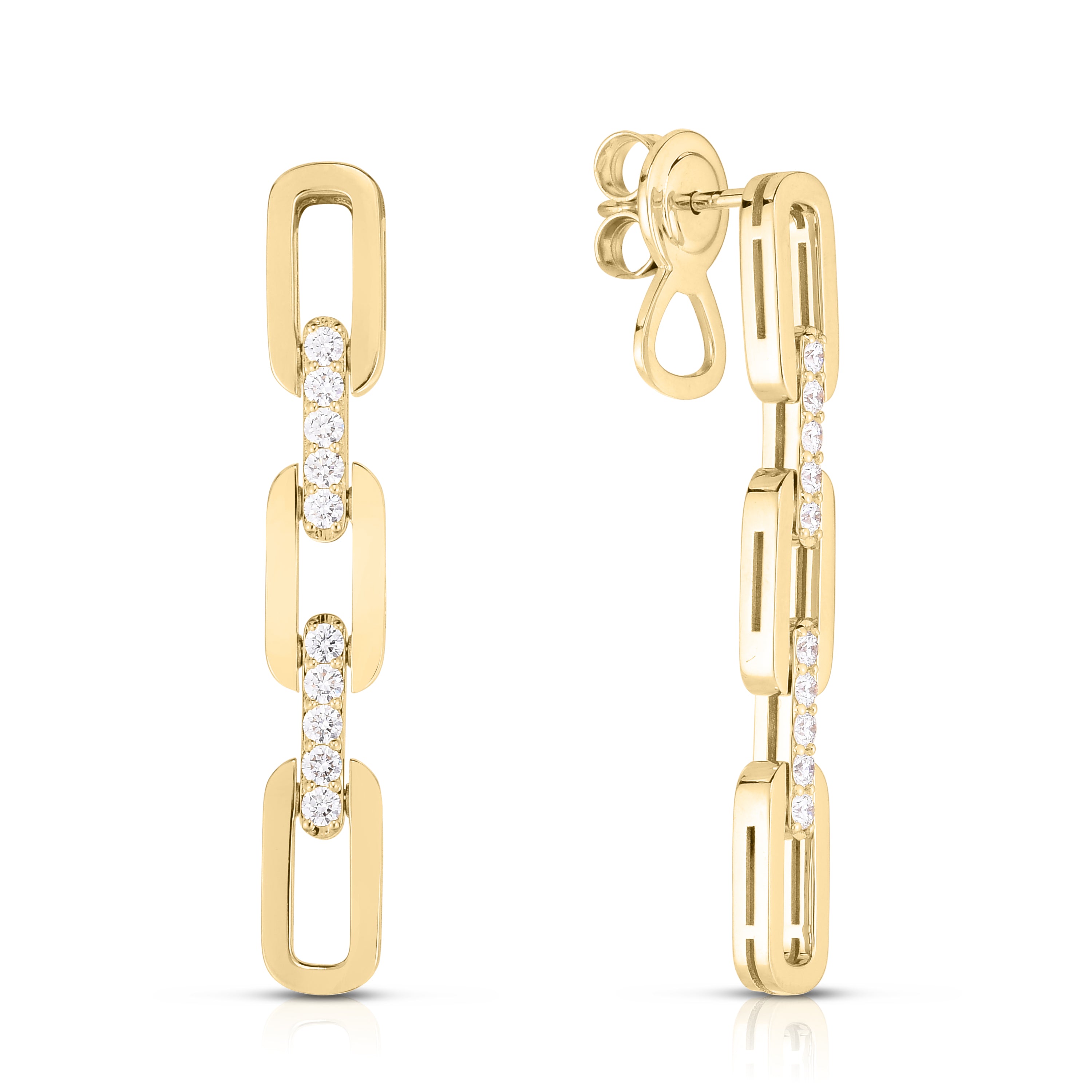 18K YELLOW GOLD NAVARRA DIAMOND 3 LINK DANGLE EARRINGS