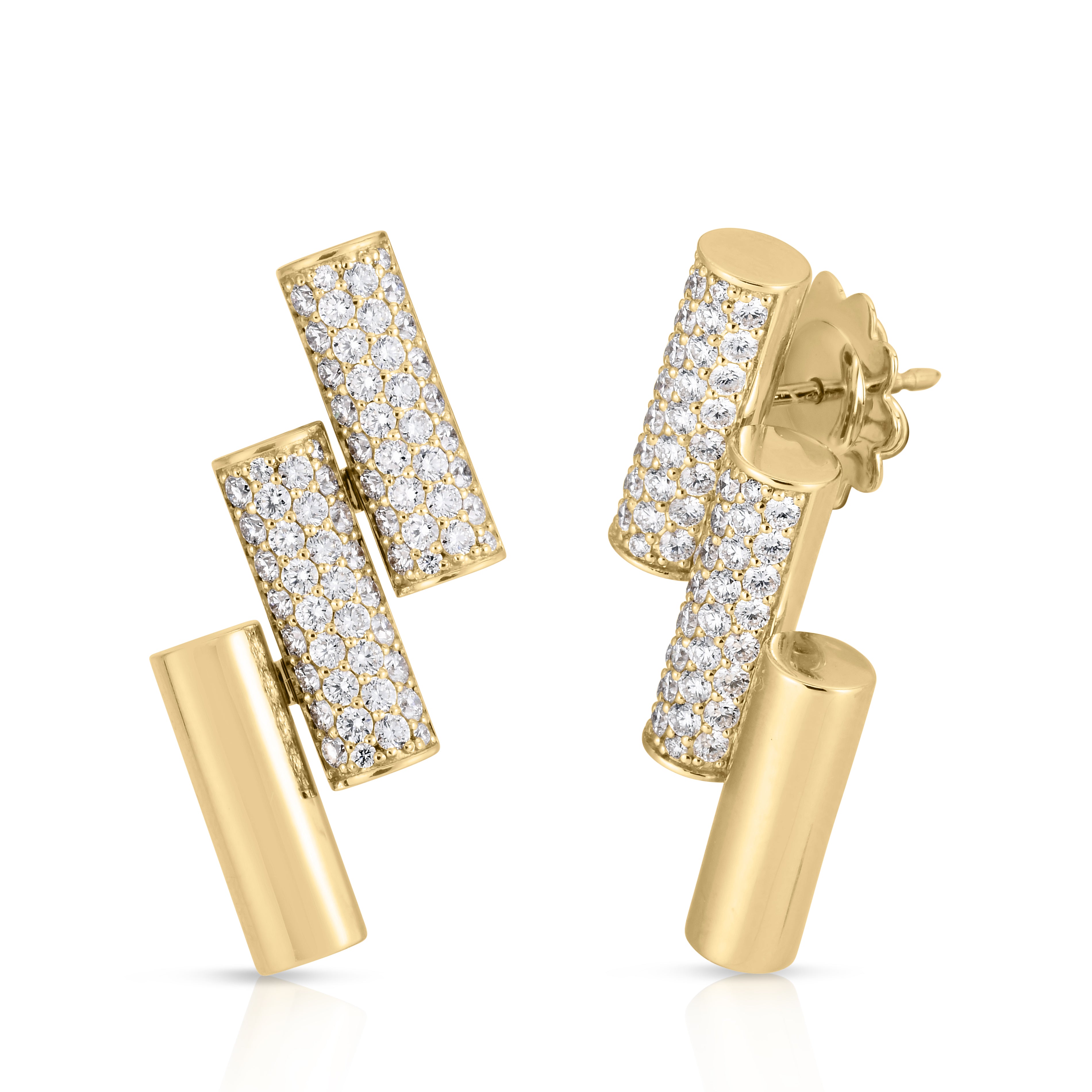 18K YELLOW/WHITE GOLD DOMINO DOUBLE DIAMOND ACCENT EARRINGS