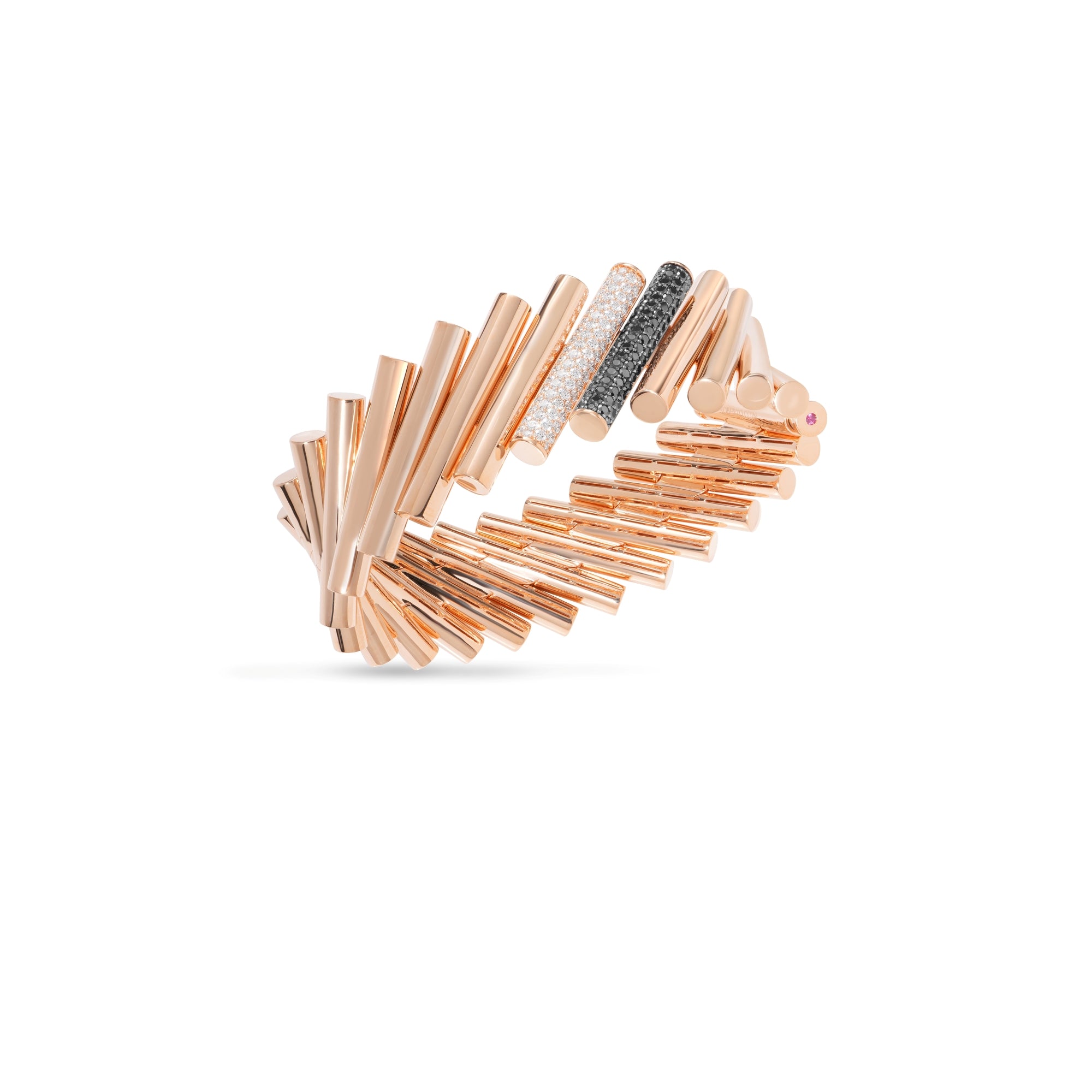 18K ROSE GOLD DOMINO BLACK & WHITE DIAMOND ACCENT WIDE BANGLE