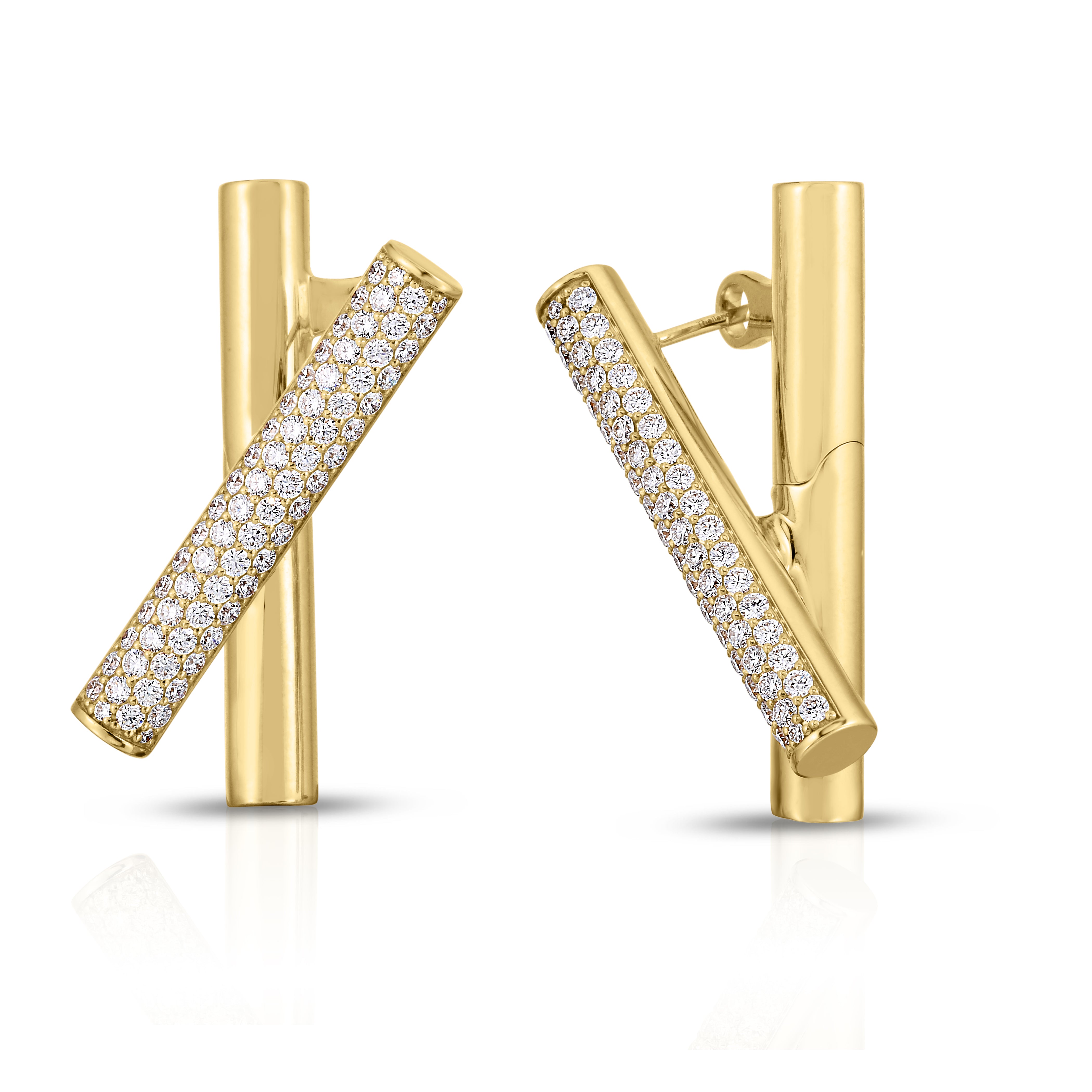 18K YELLOW GOLD DOMINO DIAMOND CROSSOVER EARRINGS