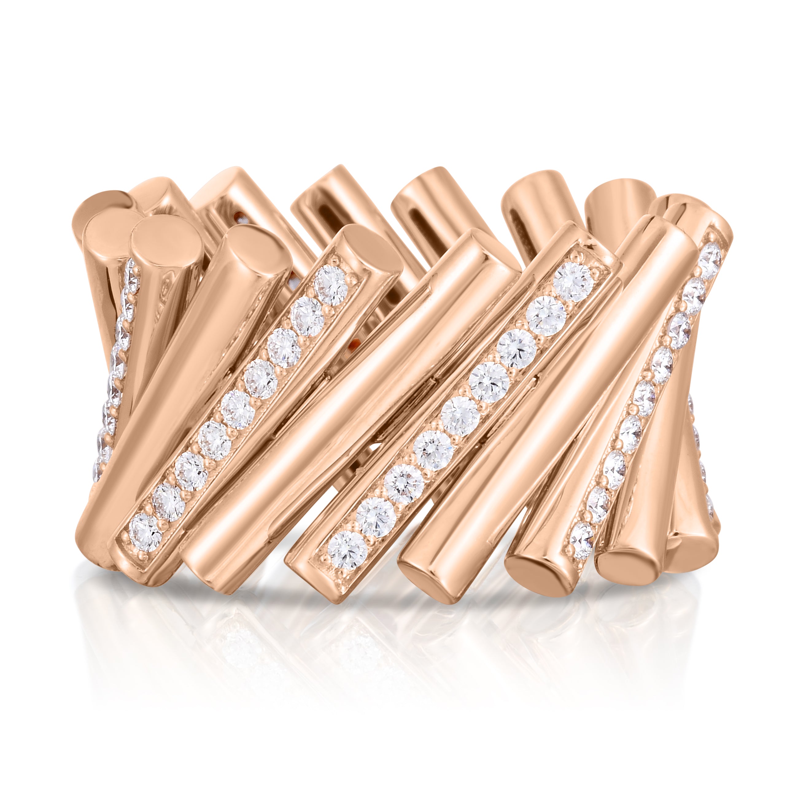 18K ROSE/WHITE GOLD DOMINO ALTERNATING DIAMOND ROW RING