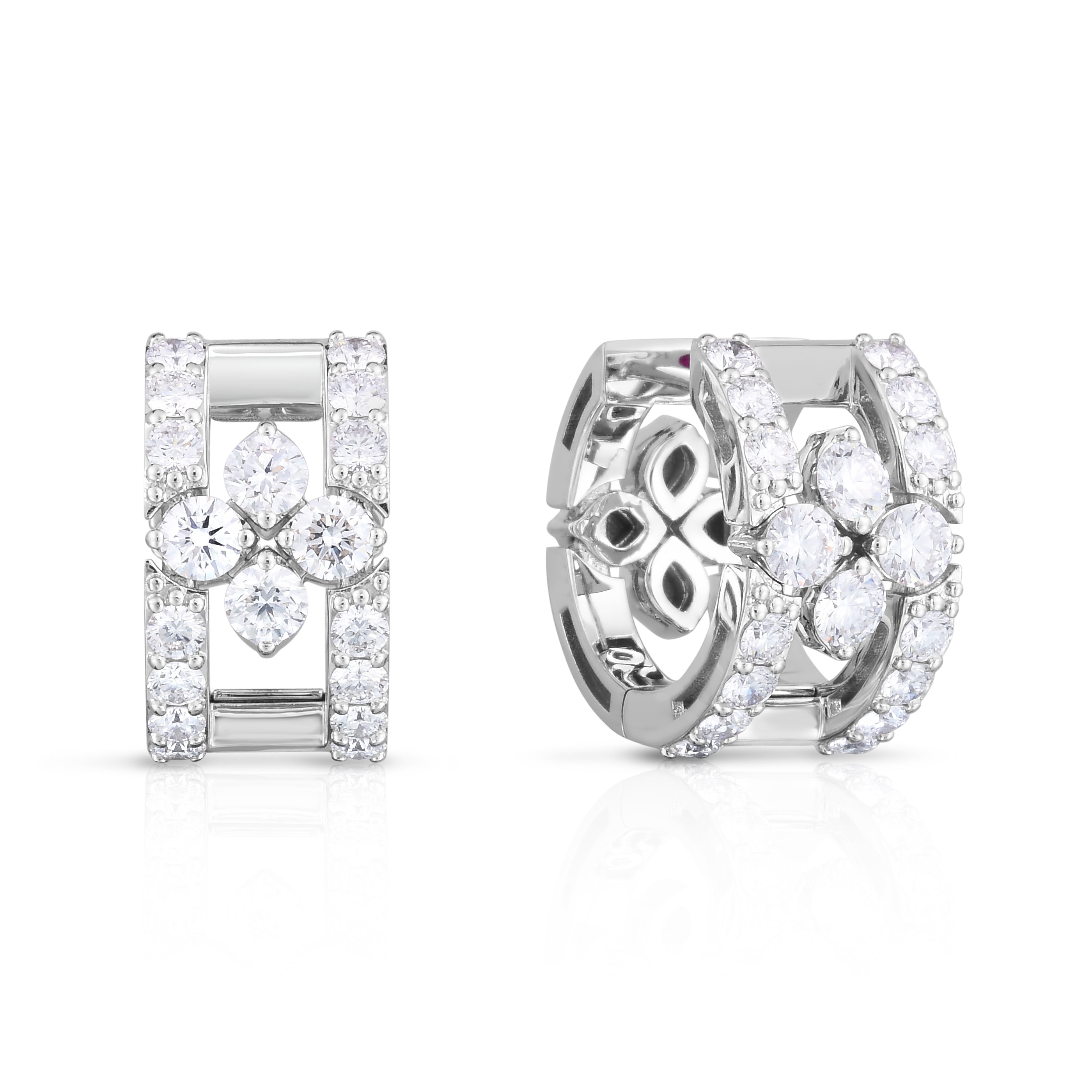 18K WHITE GOLD LOVE IN VERONA DIAMOND OPEN FRAME HOOP PAVE EARRINGS