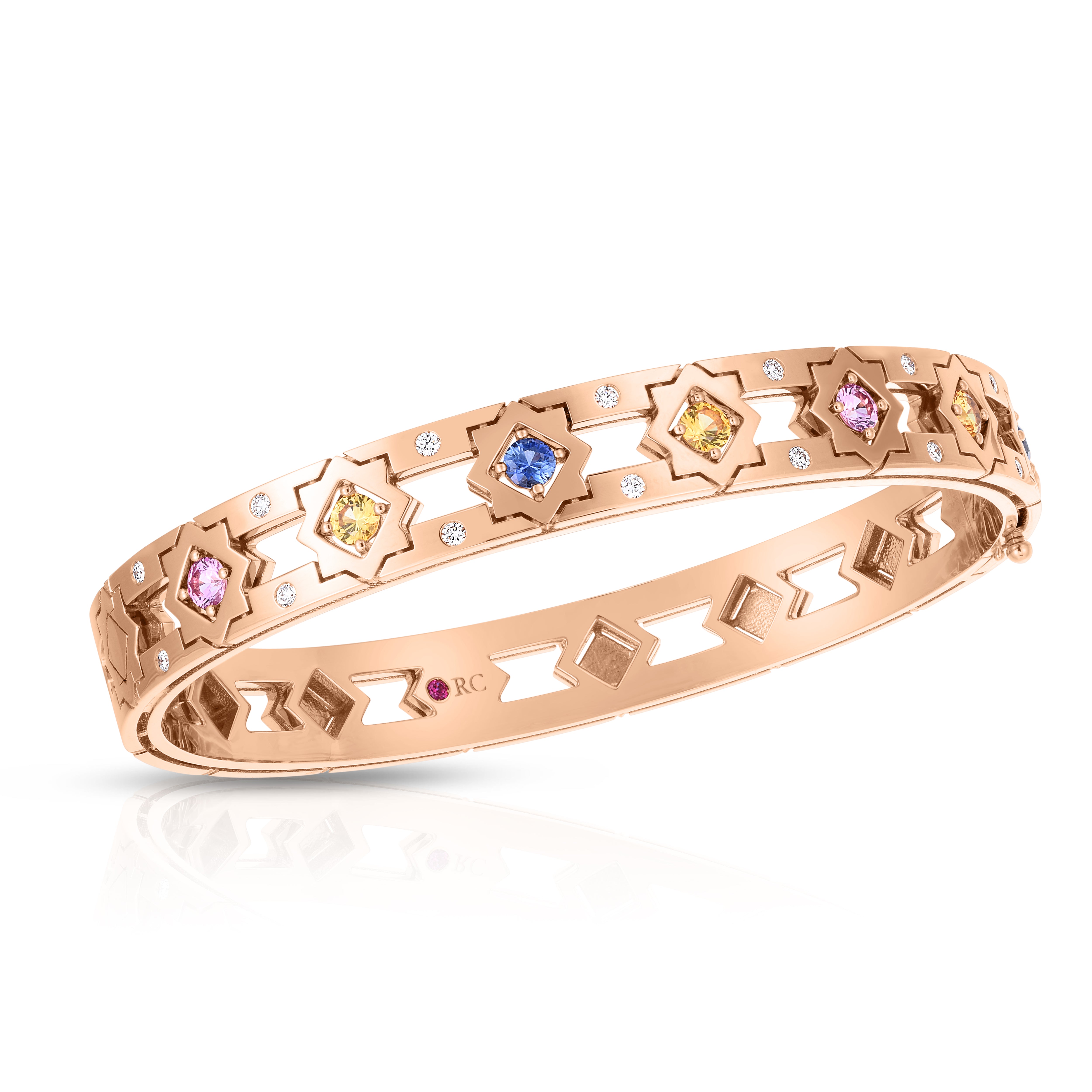 18K ROSE GOLD NAVARRA DIAMOND & MIXED SAPPHIRE BANGLE