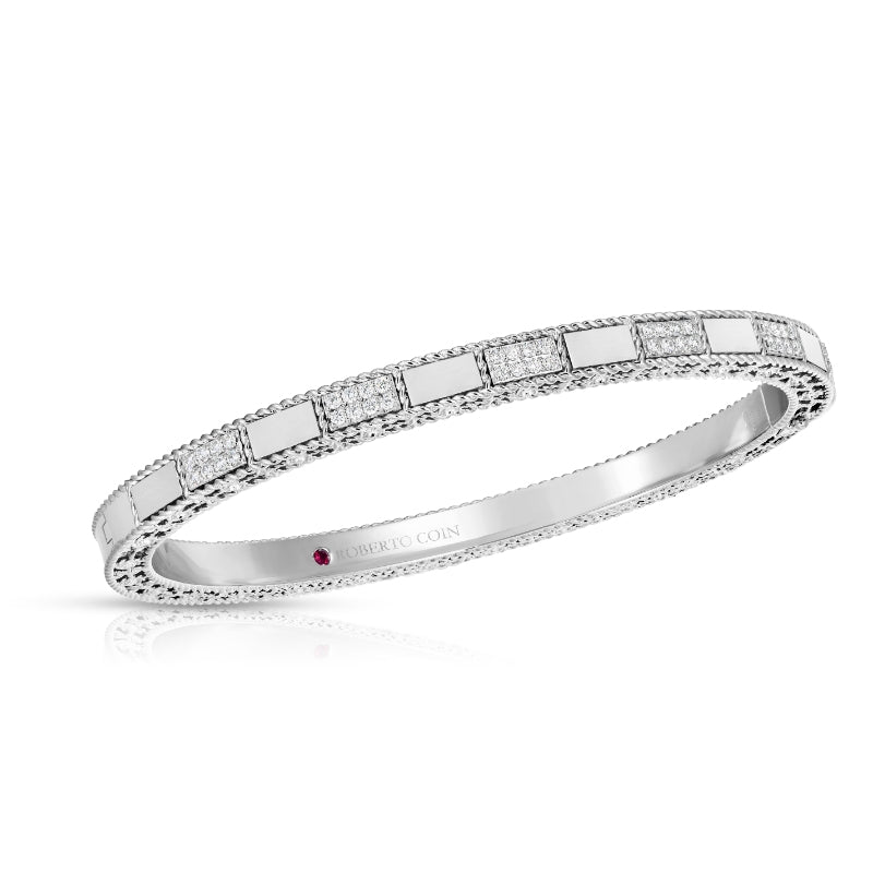 18K WHITE GOLD ART DECO MOSAIC ALTERNATING DIAMOND BANGLE