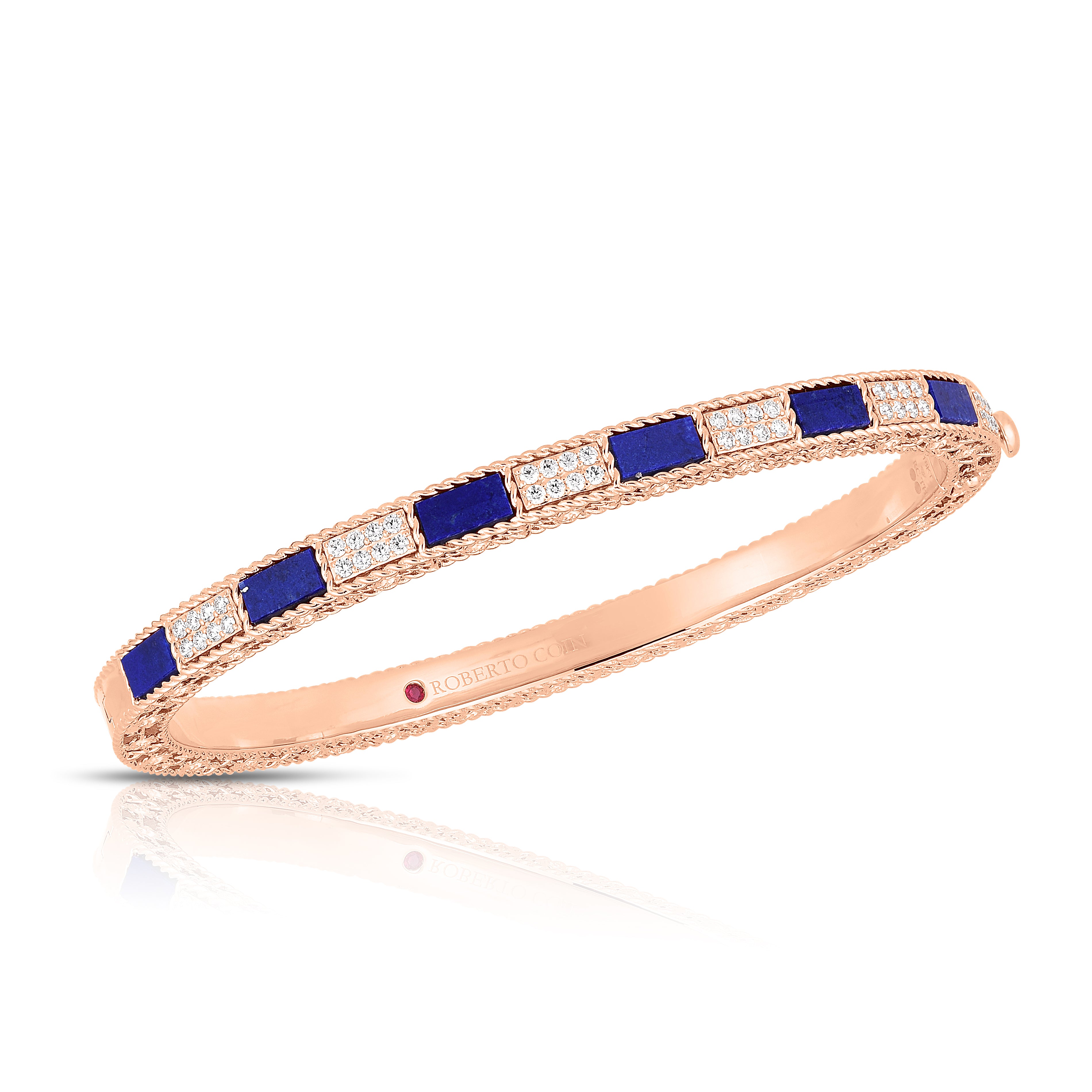 18K ROSE GOLD ART DECO MOSAIC ALTERNATING DIAMOND & LAPIS BANGLE