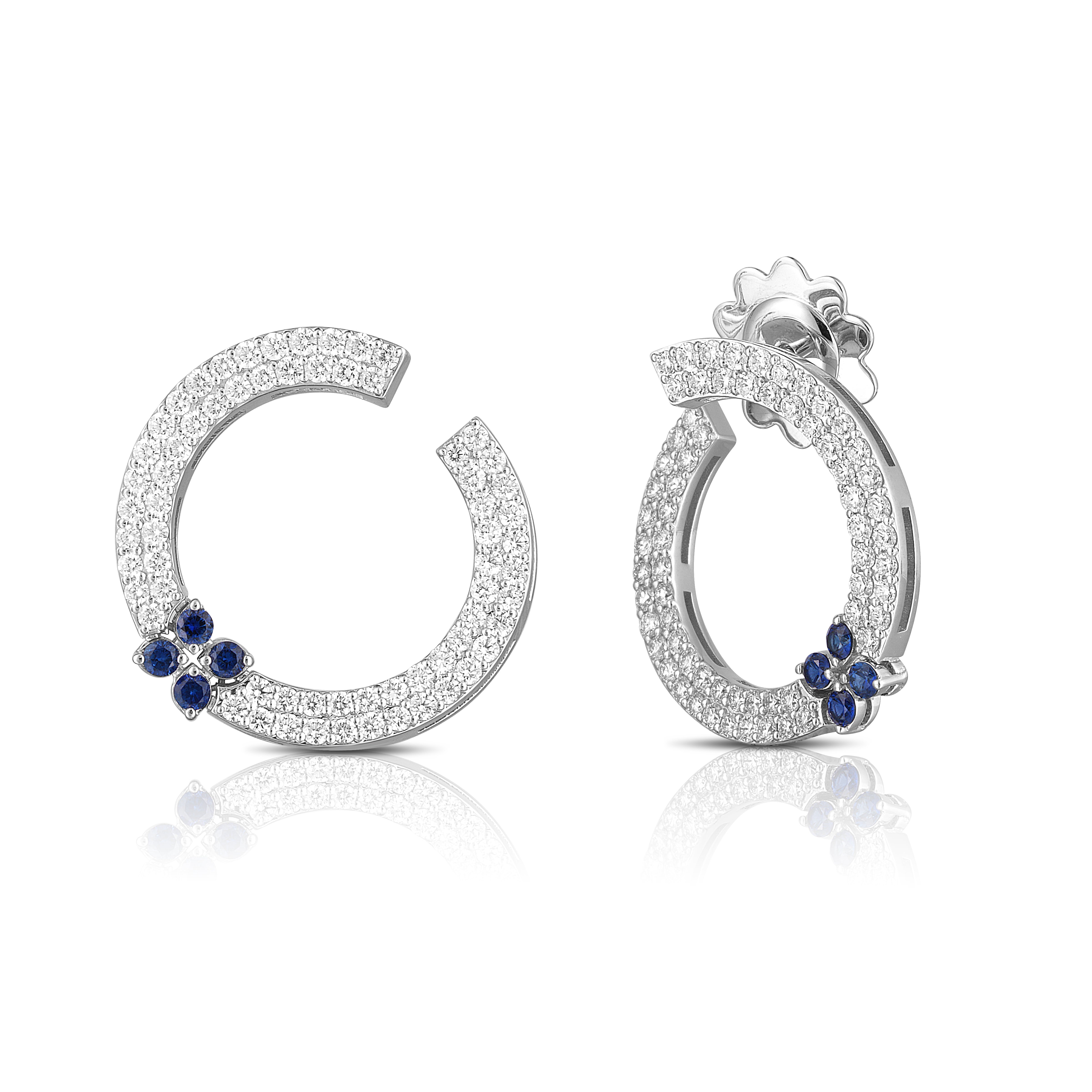 18K WHITE GOLD LOVE IN VERONA DIAMOND & BLUE SAPPHIRE CIRCLE EARRINGS