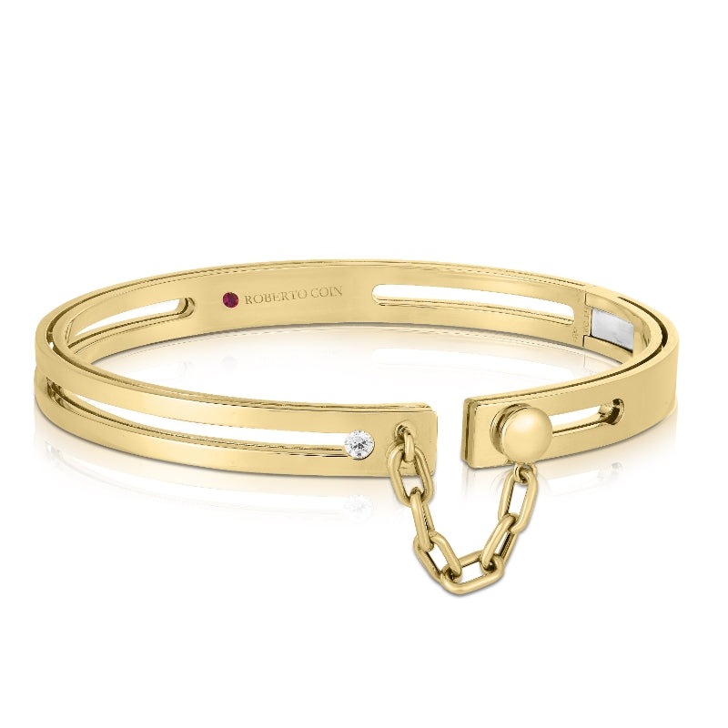 18K YELLOW GOLD NAVARRA DIAMOND ACCENT WITH CHAIN BANGLE