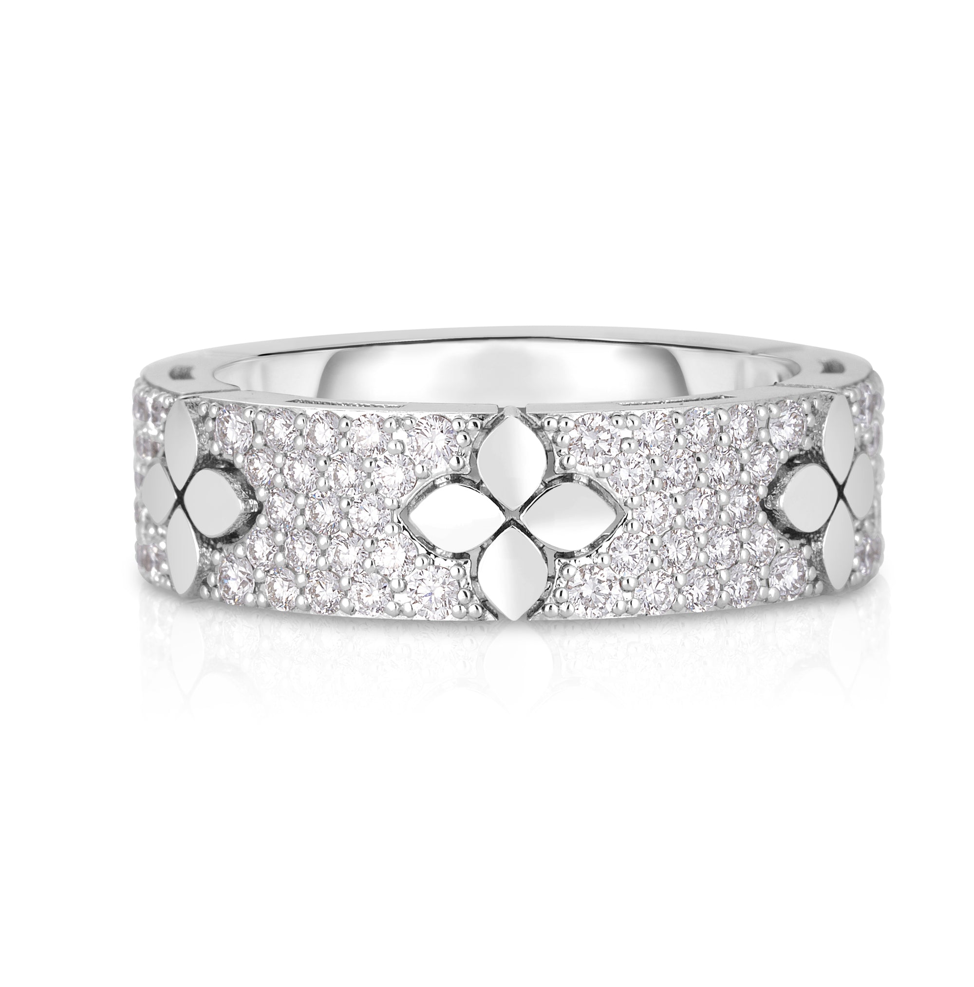 18K WHITE GOLD LOVE IN VERONA PAVE DIAMOND & POLISHED FLOWER RING